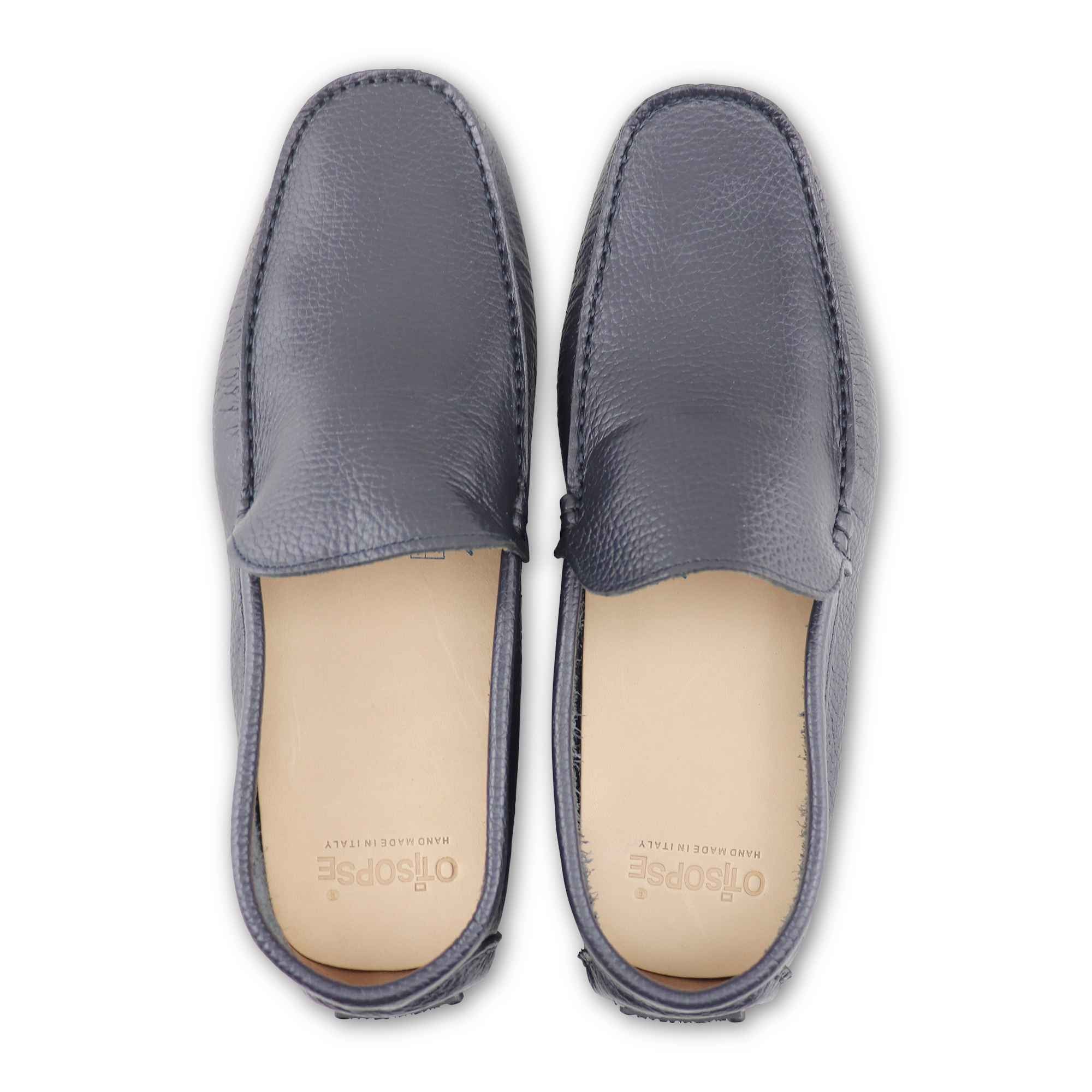 Mocassini blu in pelle martellata
