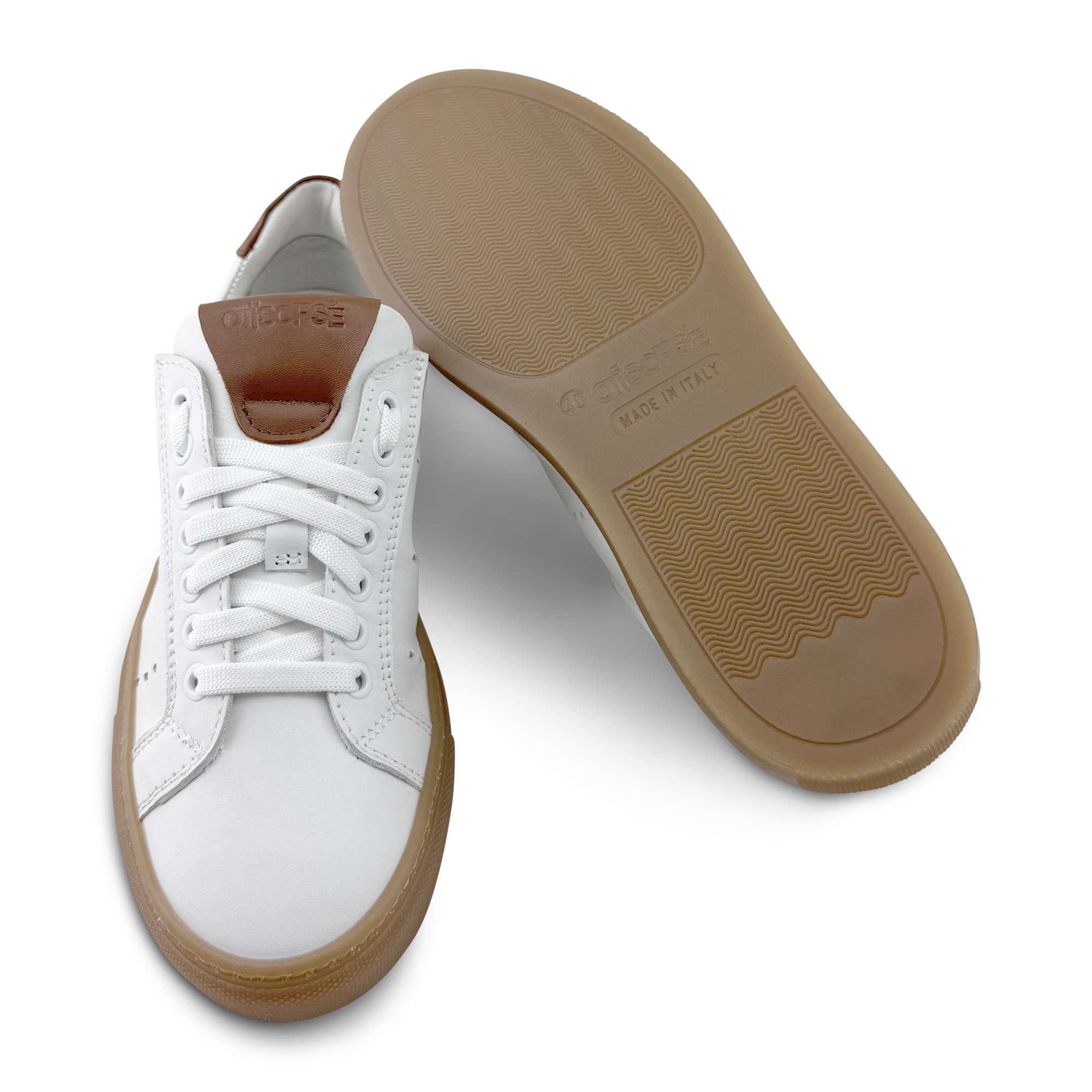 Sneakers bianca e cuoio in pelle
