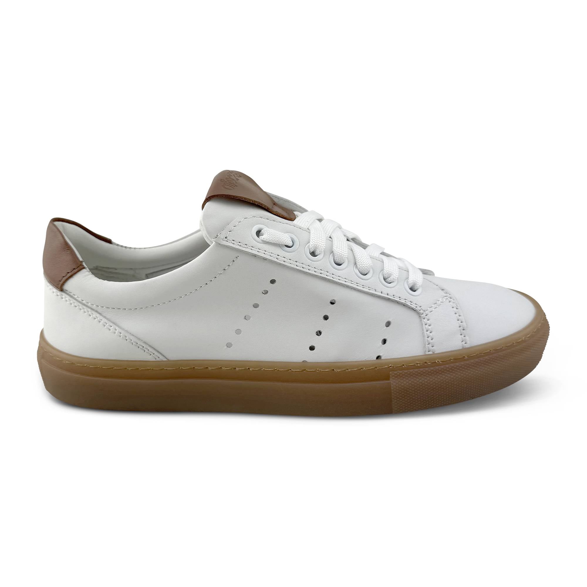 Sneakers bianca e cuoio in pelle
