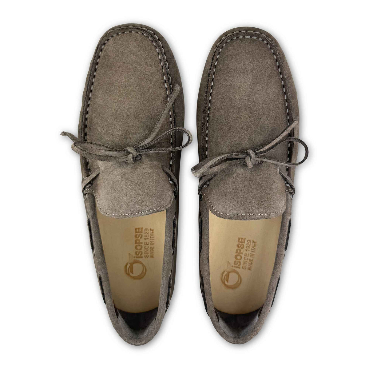 Mocassini con gommini in camoscio taupe