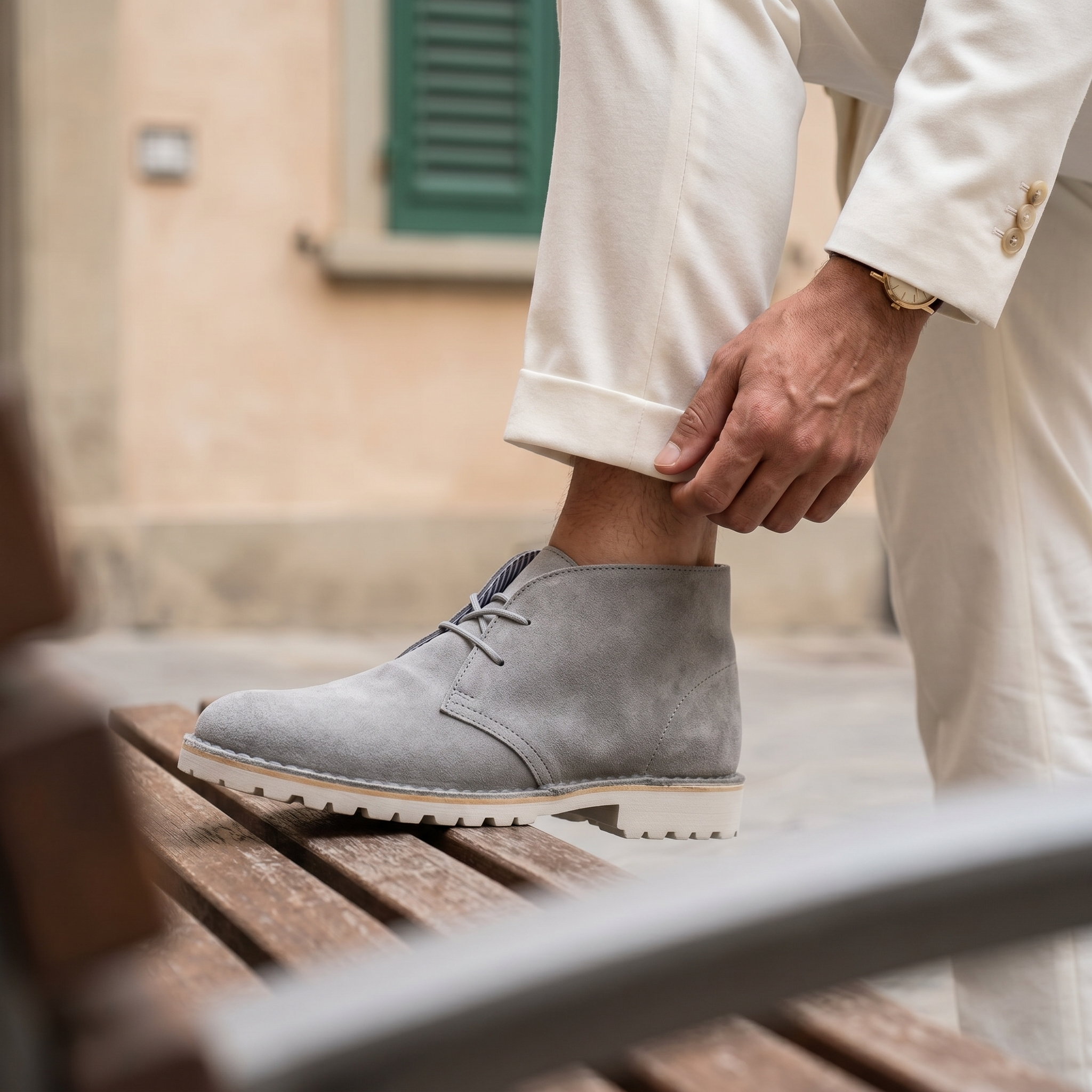 Grey suede Vibram chukka boots