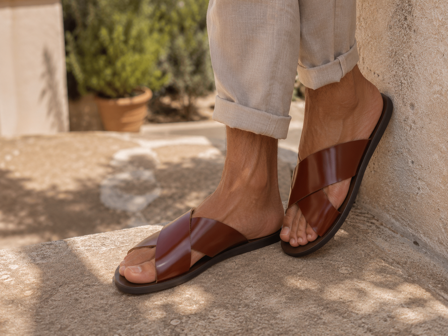 Sandali cuoio in pelle lucido