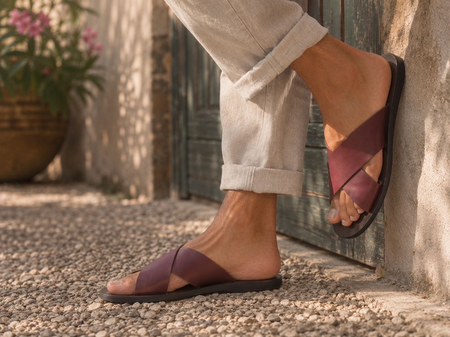 Sandali bordeaux in pelle