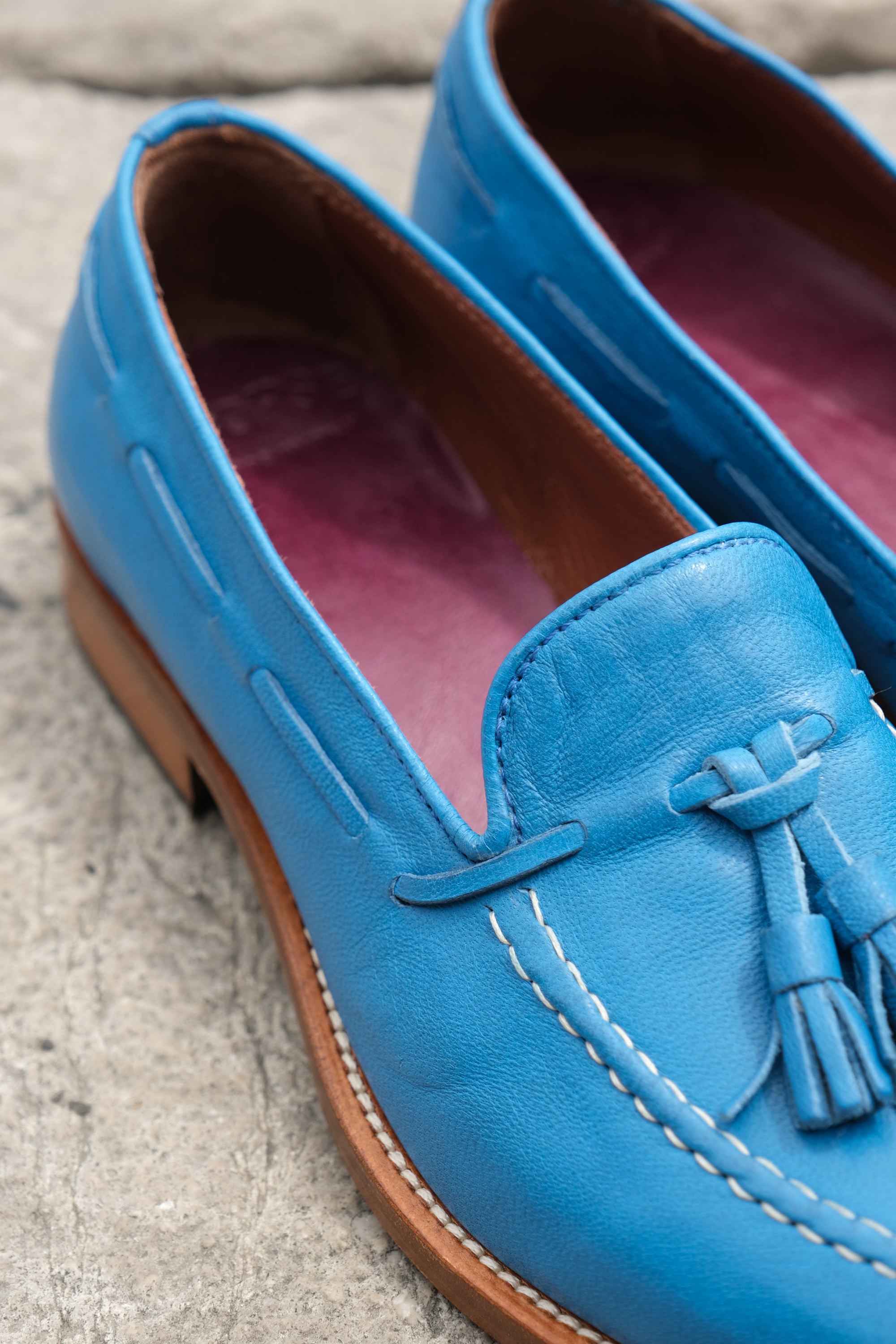 Tassel in pelle stropicciato azzurro