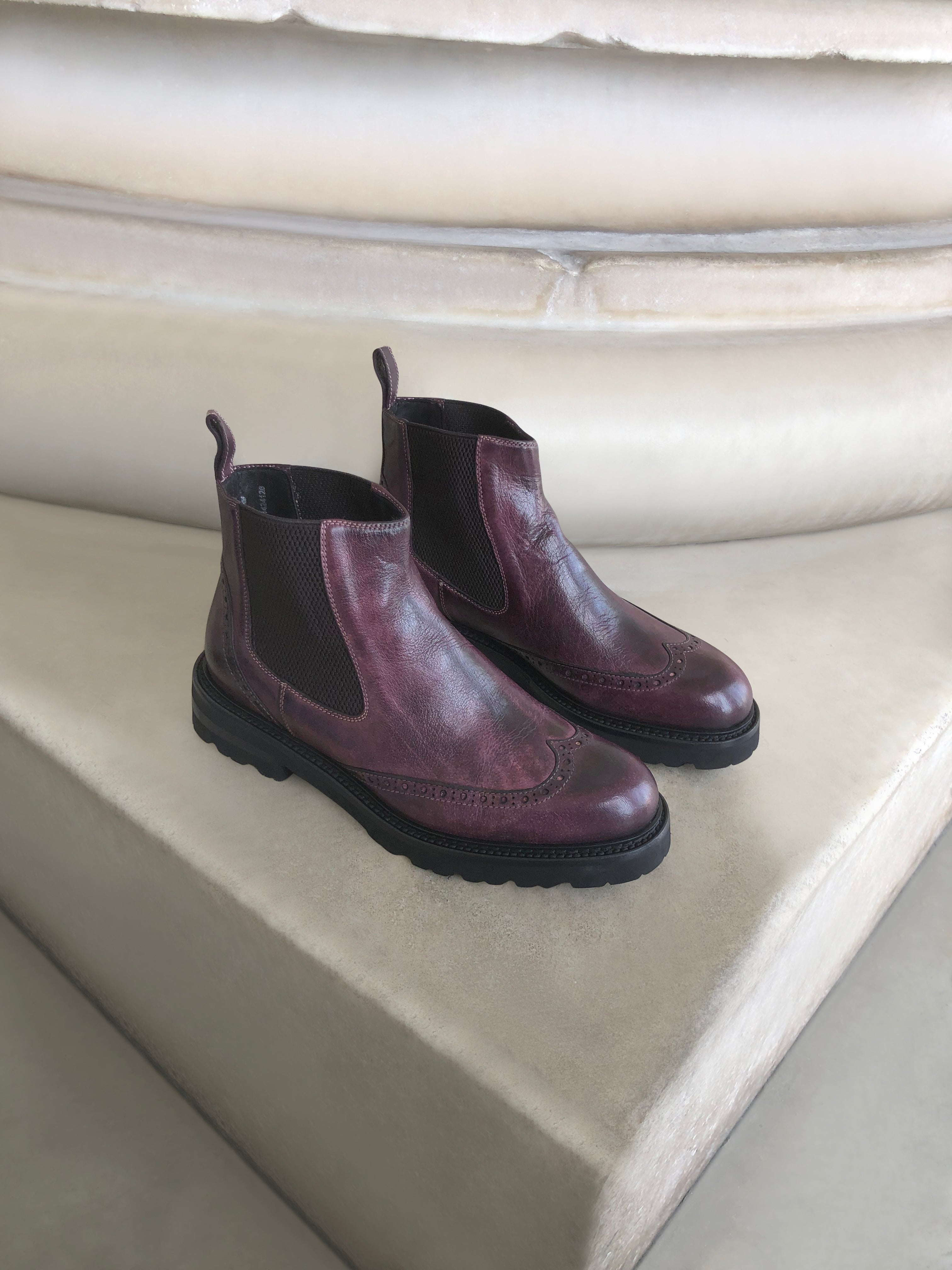 Purple leather Chelsea boots
