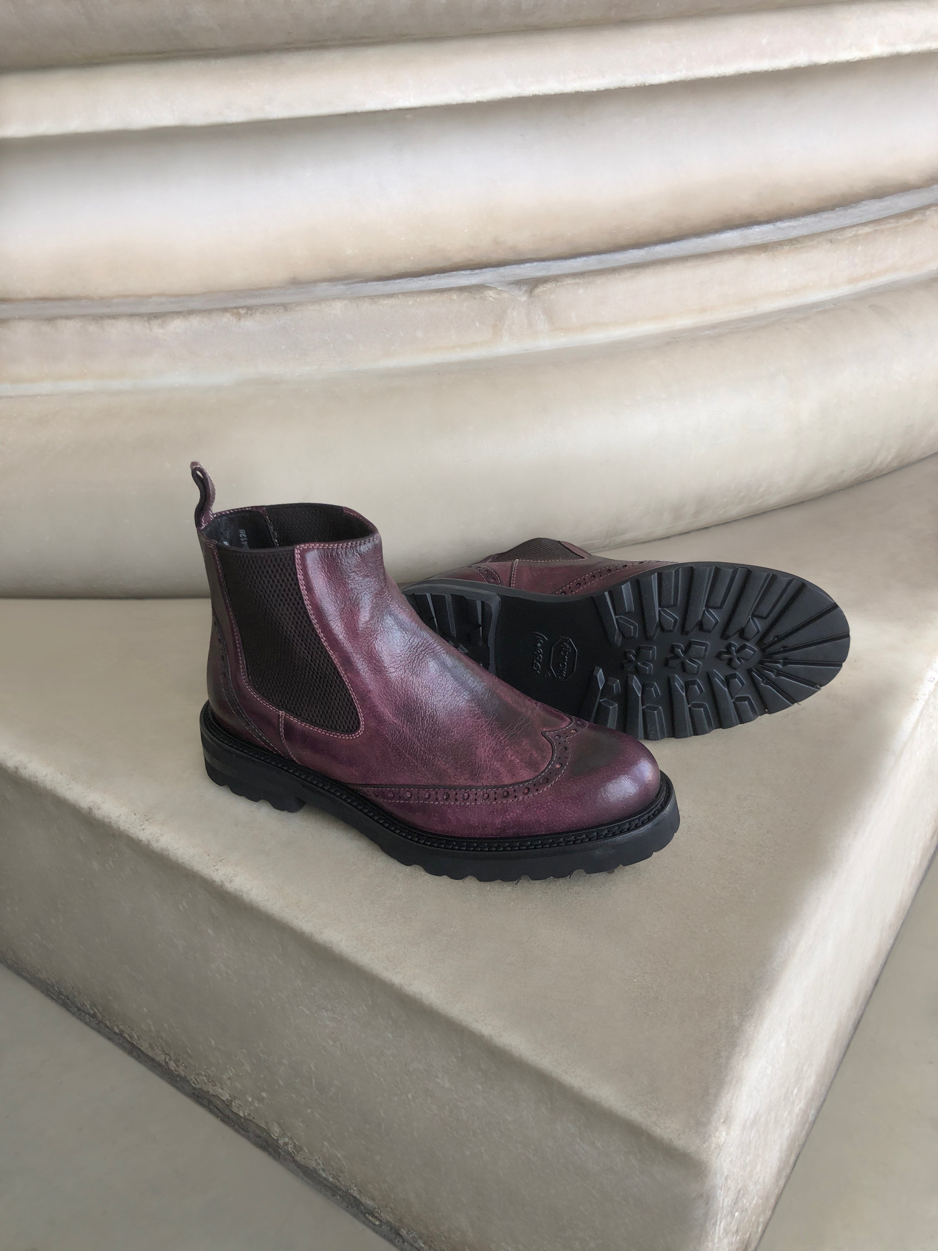 Purple leather Chelsea boots