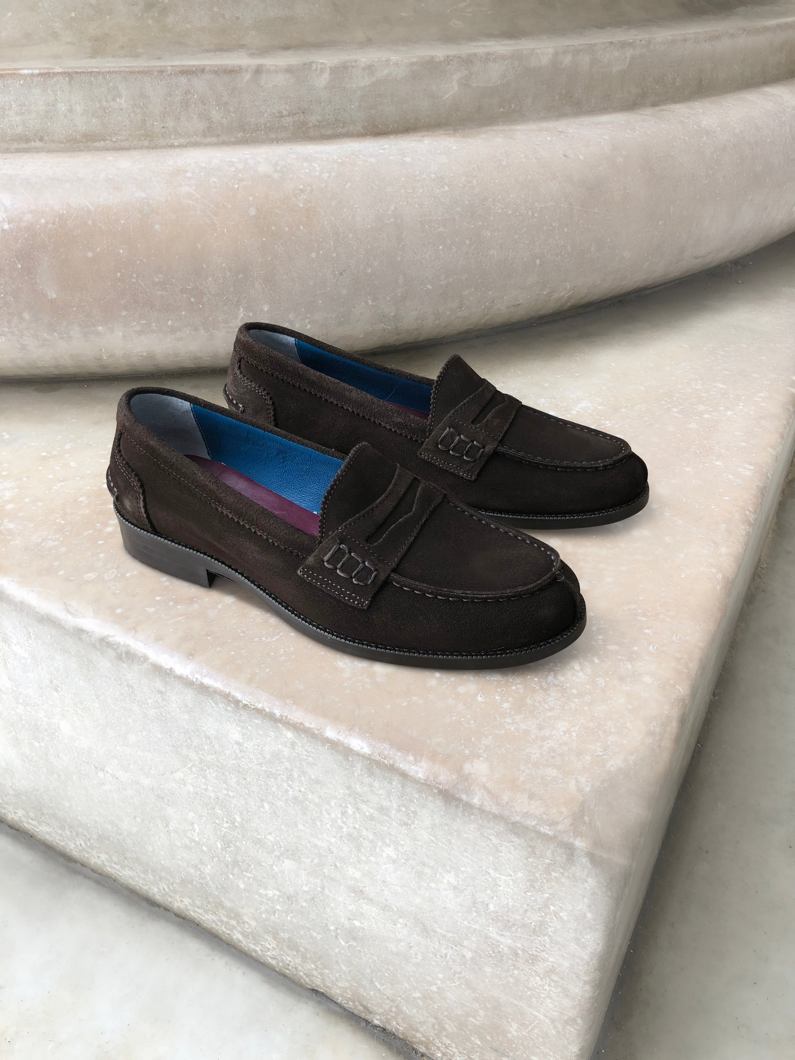 Dark brown suede moccasins