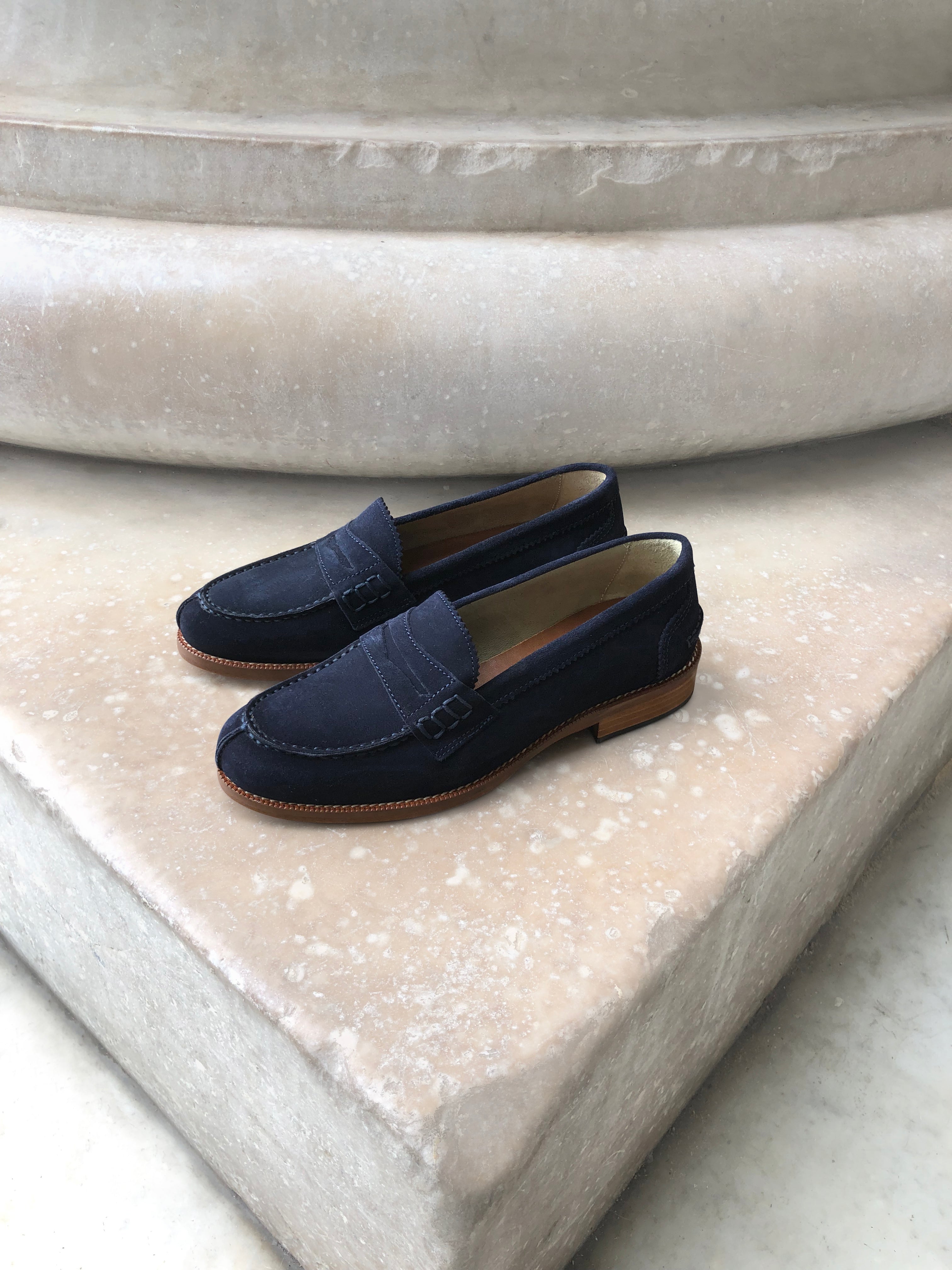 Indigo suede loafers