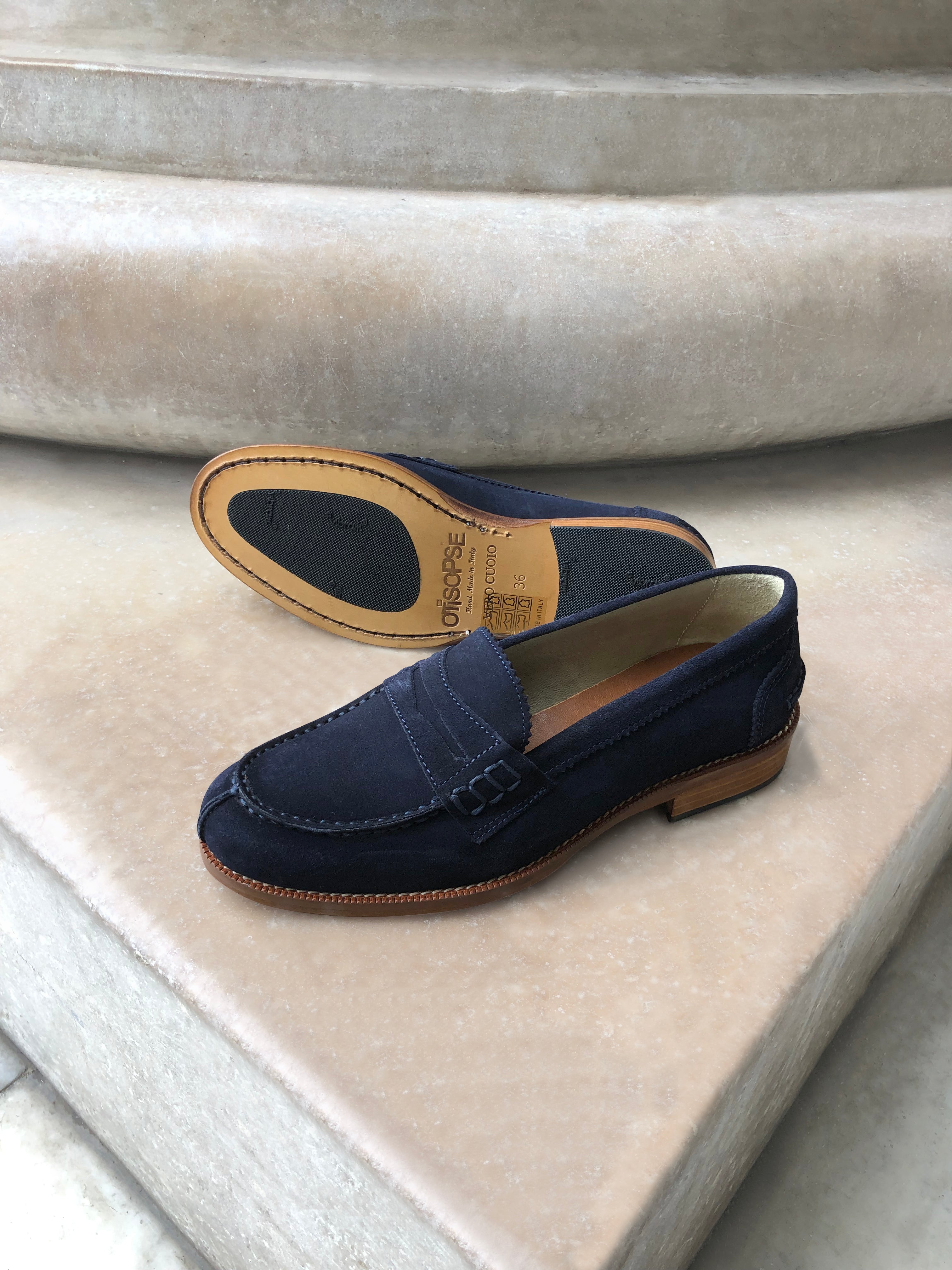 Indigo suede loafers