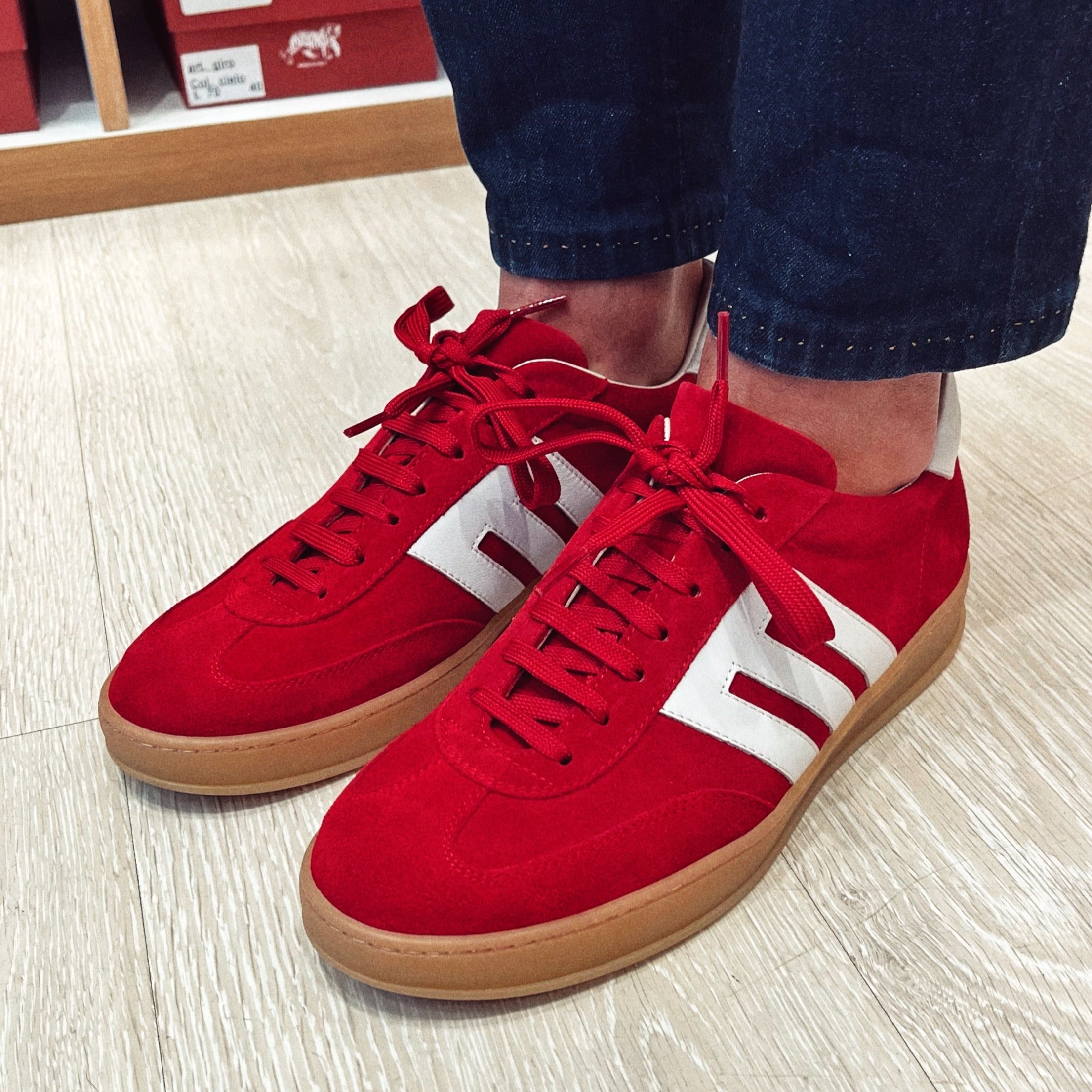 Red suede sneakers