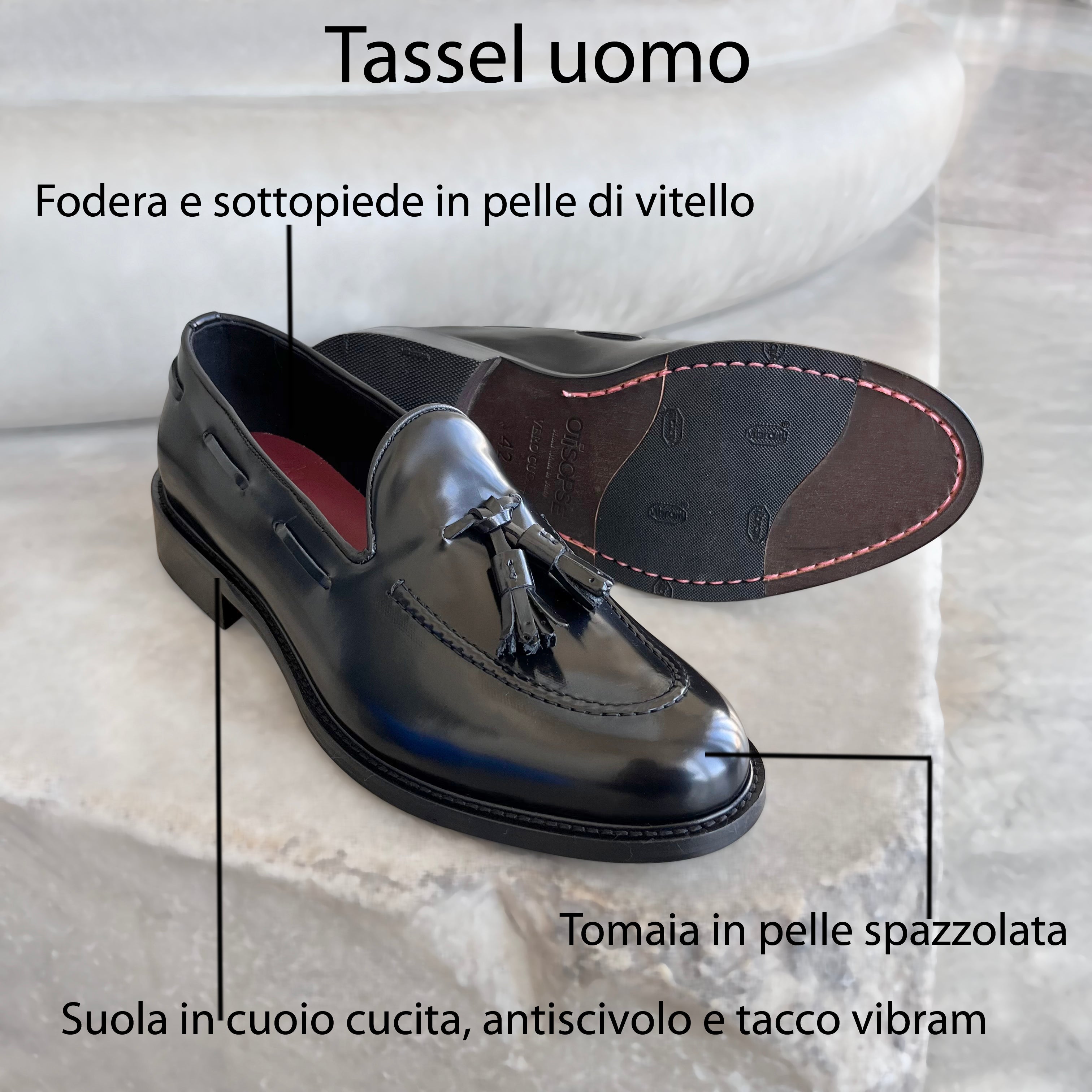 Black polished leather slippers