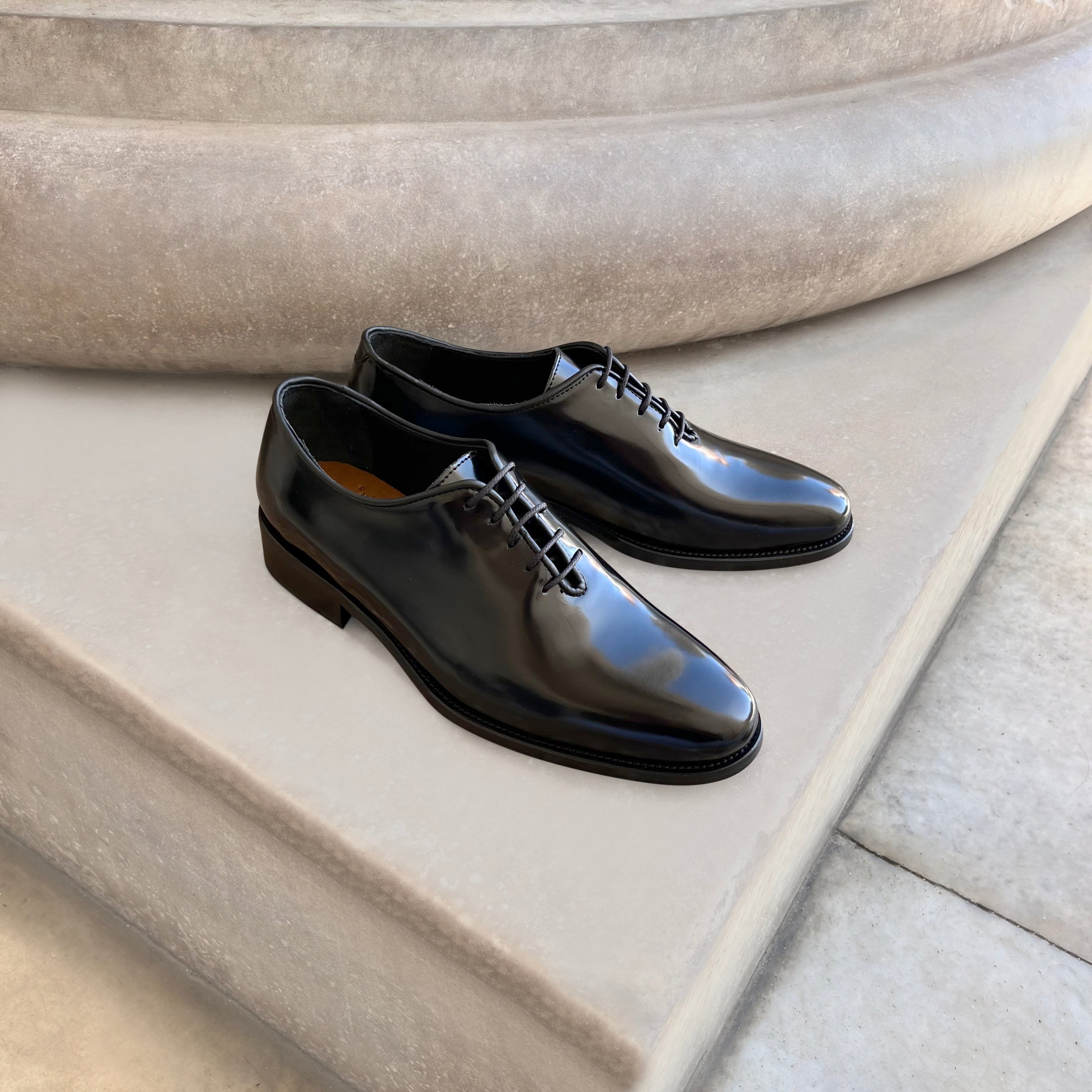 Black polished leather Oxford shoes