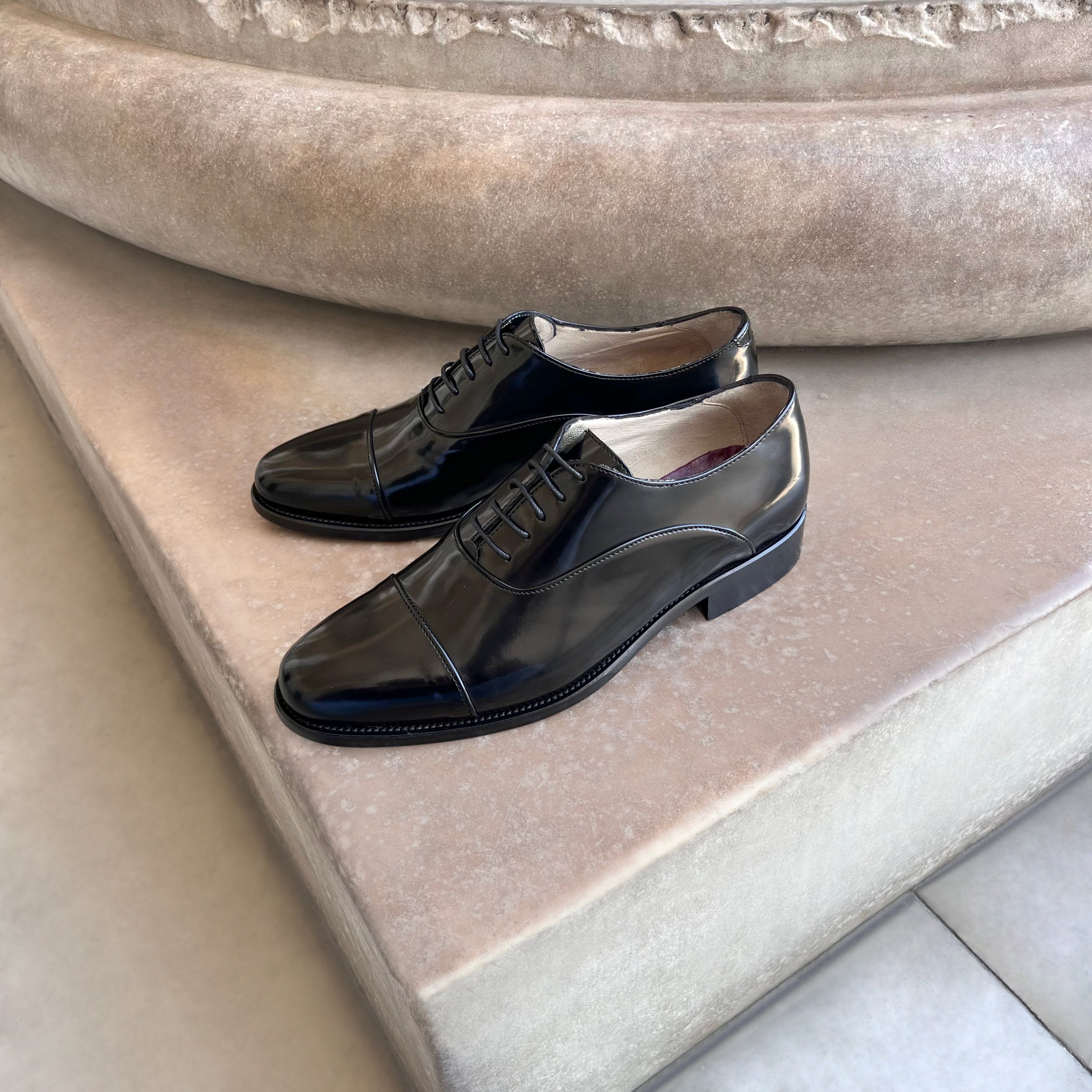 Black polished leather Oxford shoes