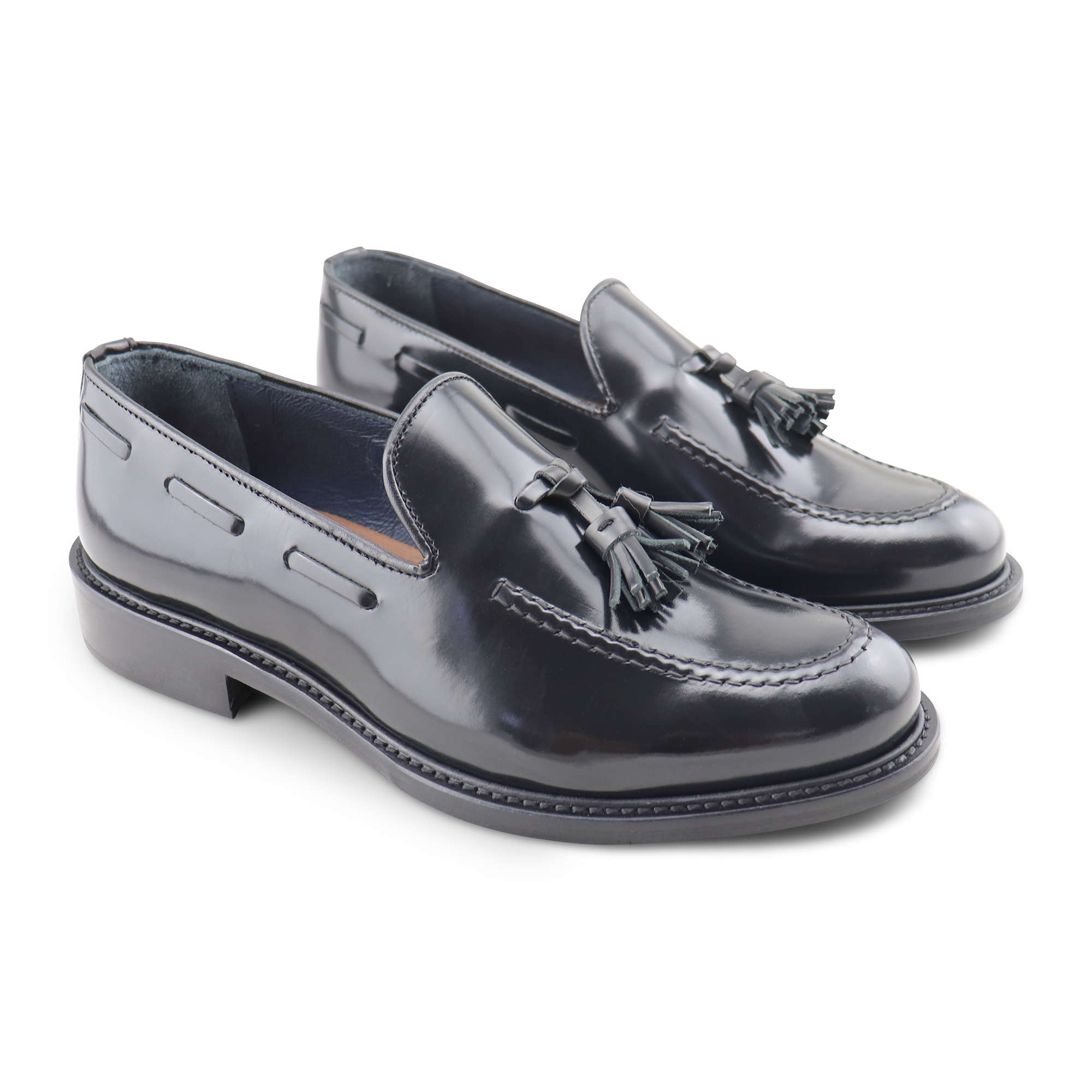 Black polished leather slippers