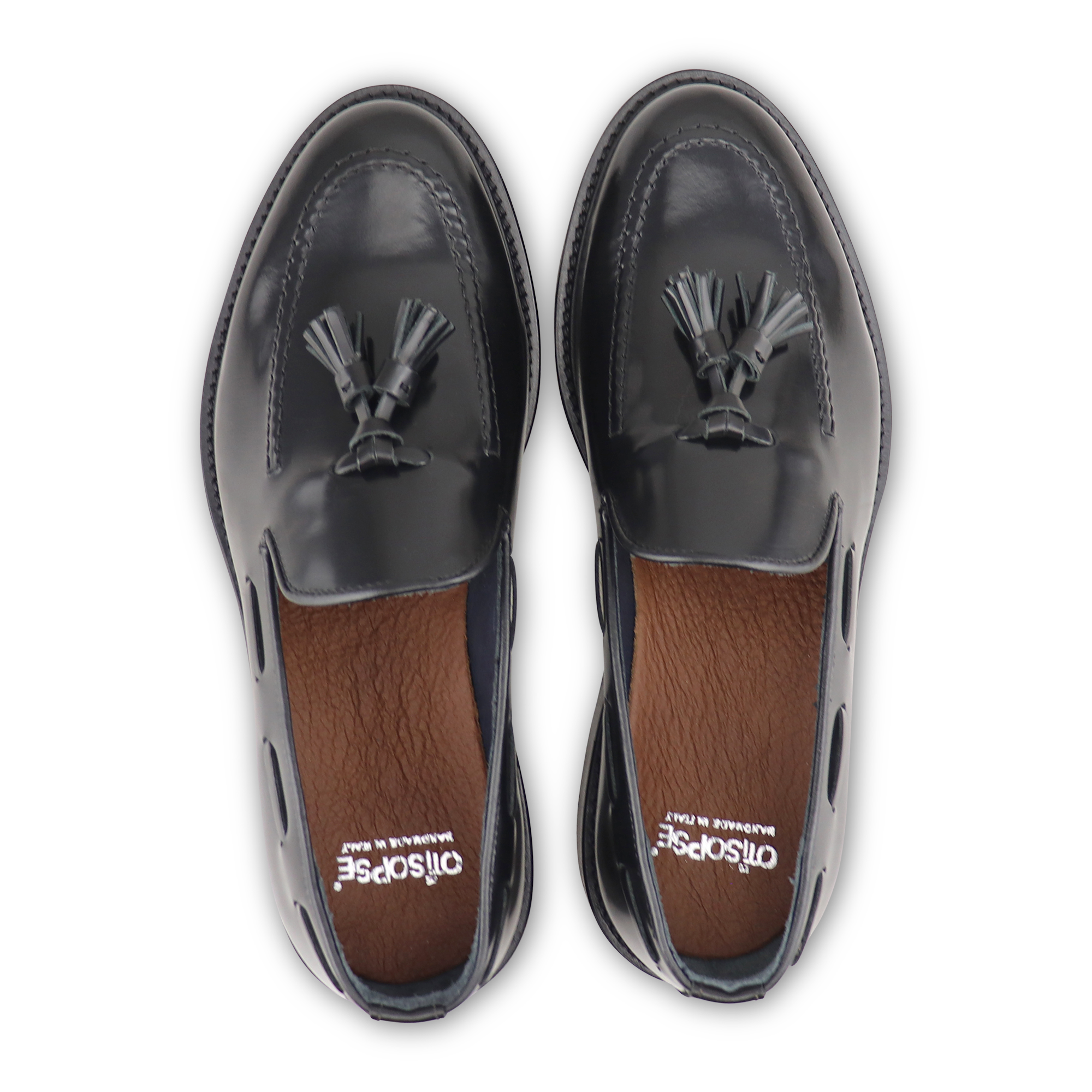 Black polished leather slippers