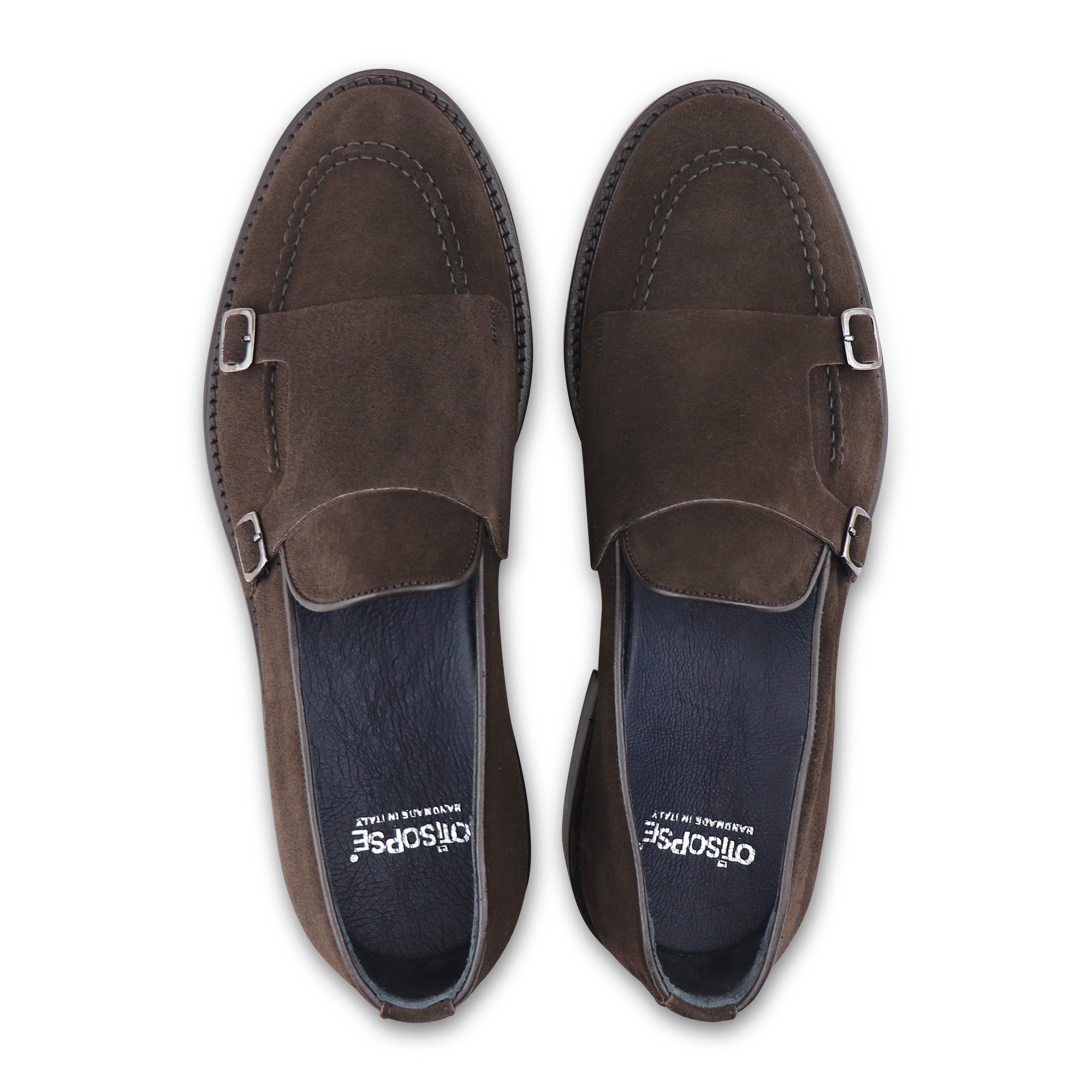 Double buckle in dark brown suede