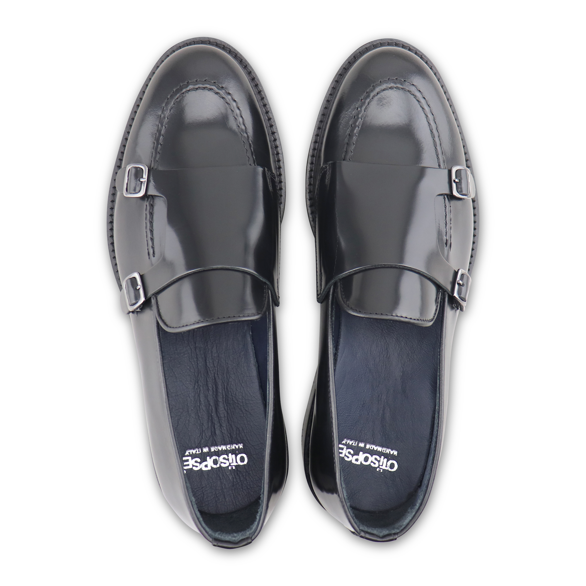 Doppia fibbia nera in pelle spazzolata