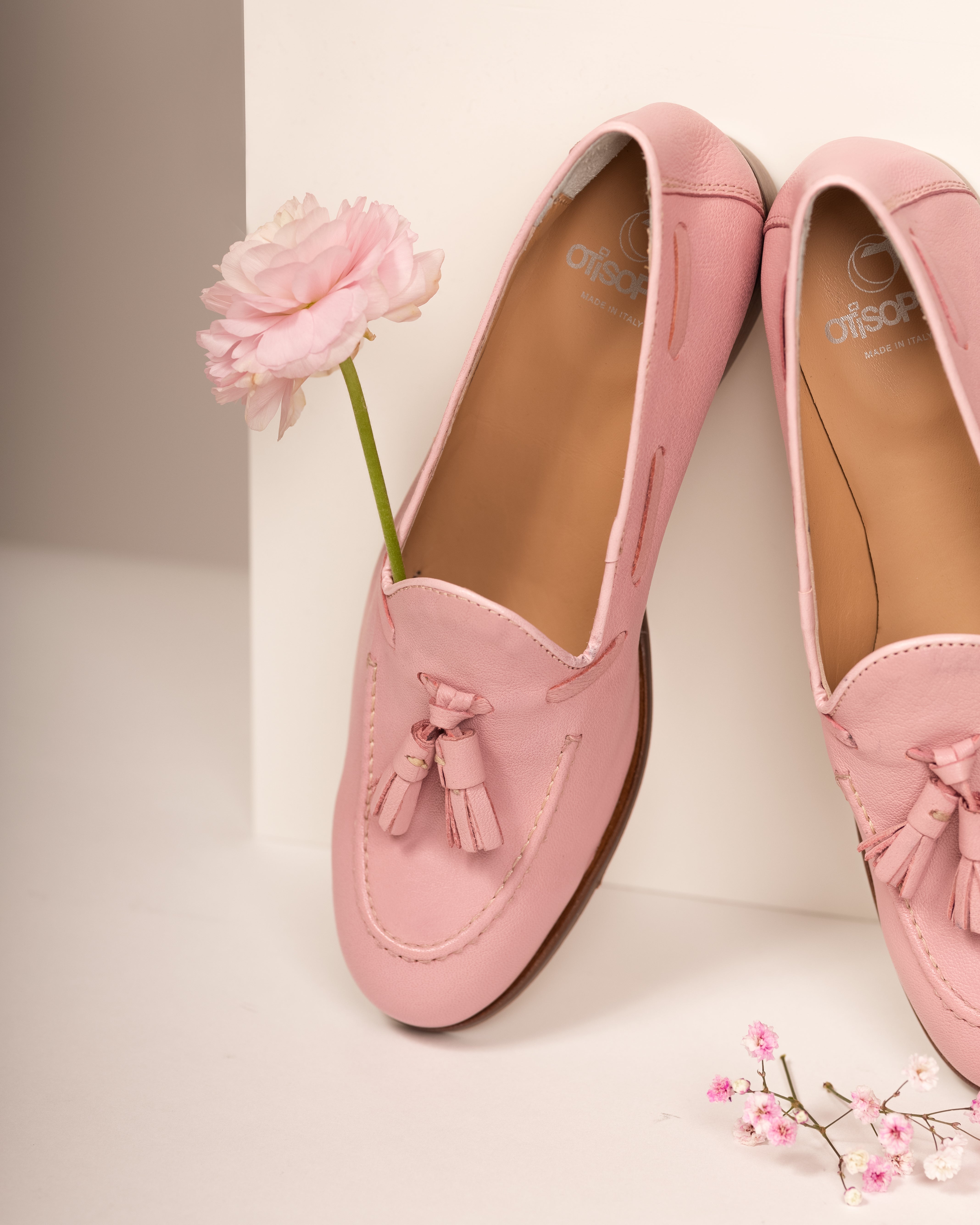 Mocassini rosa in pelle