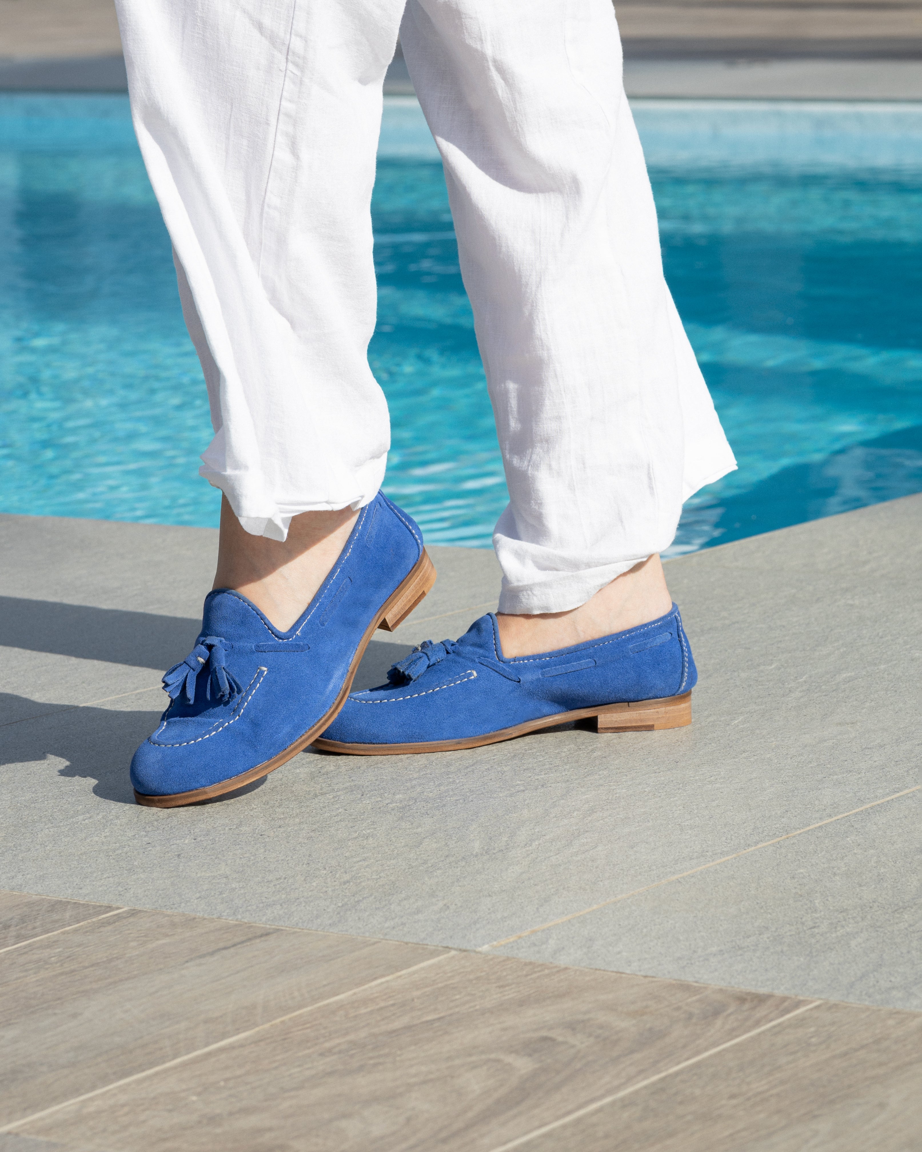 Mocassini bluette in camoscio