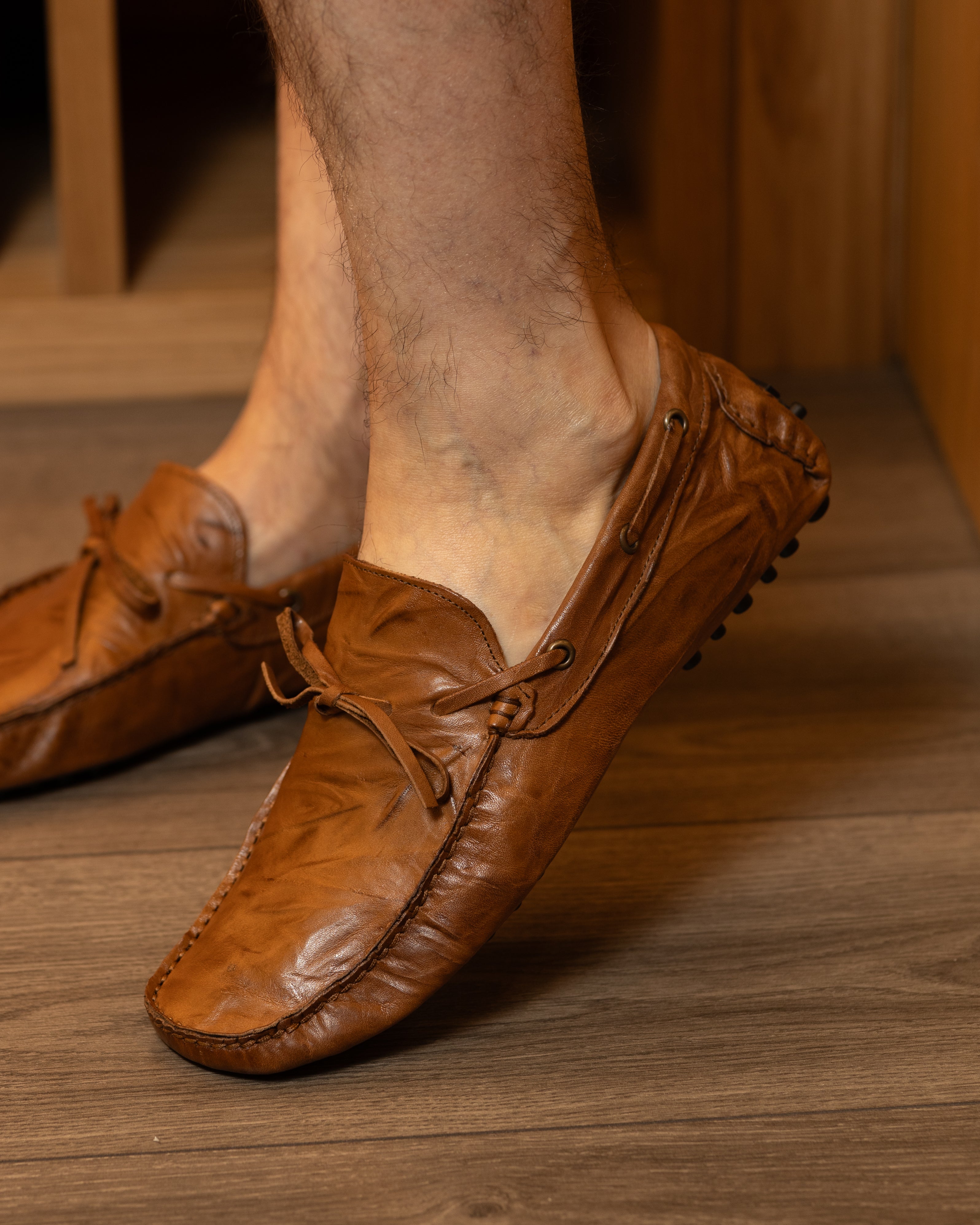 Leather gommini in crumpled leather