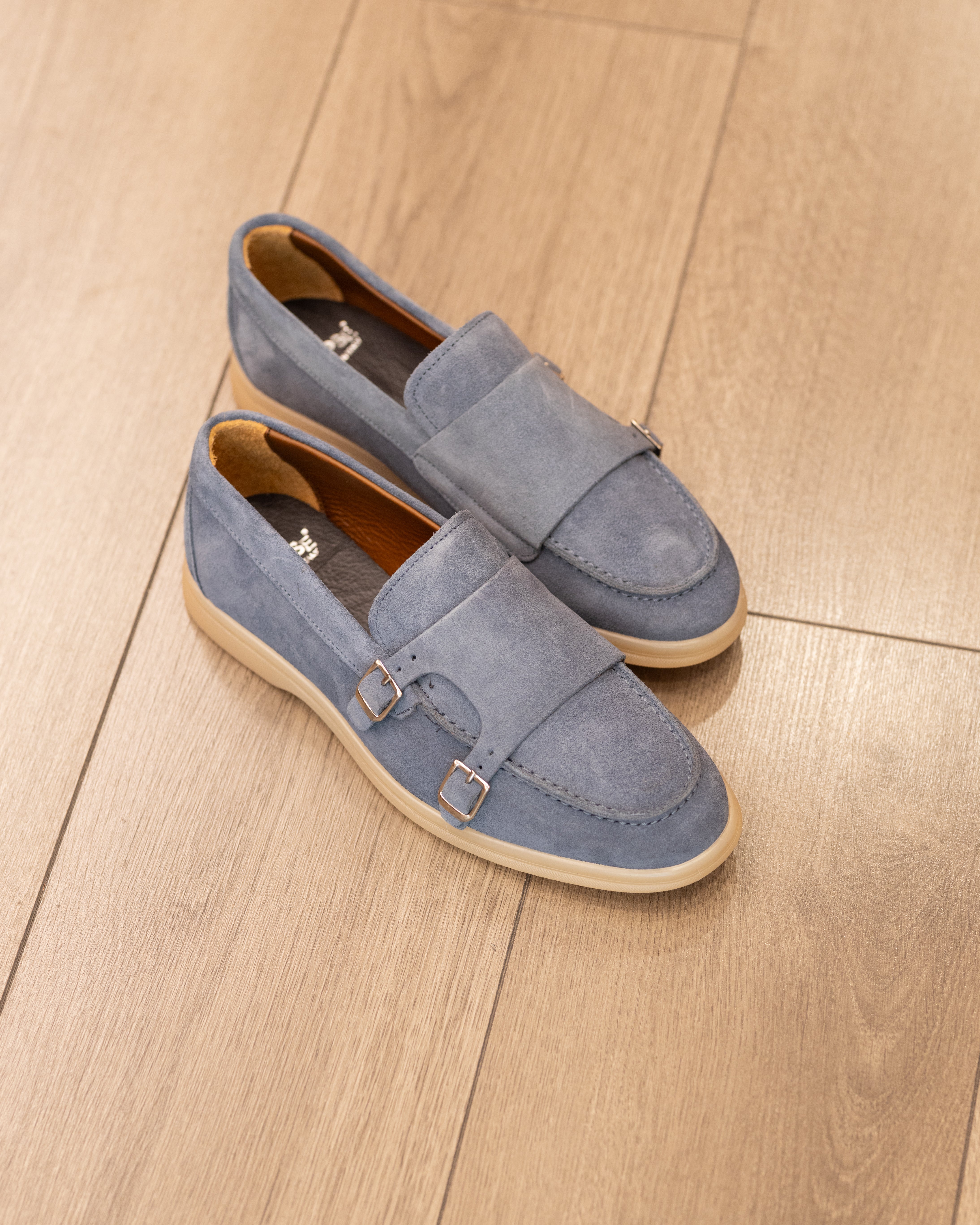 Doppia fibbia jeans in camoscio