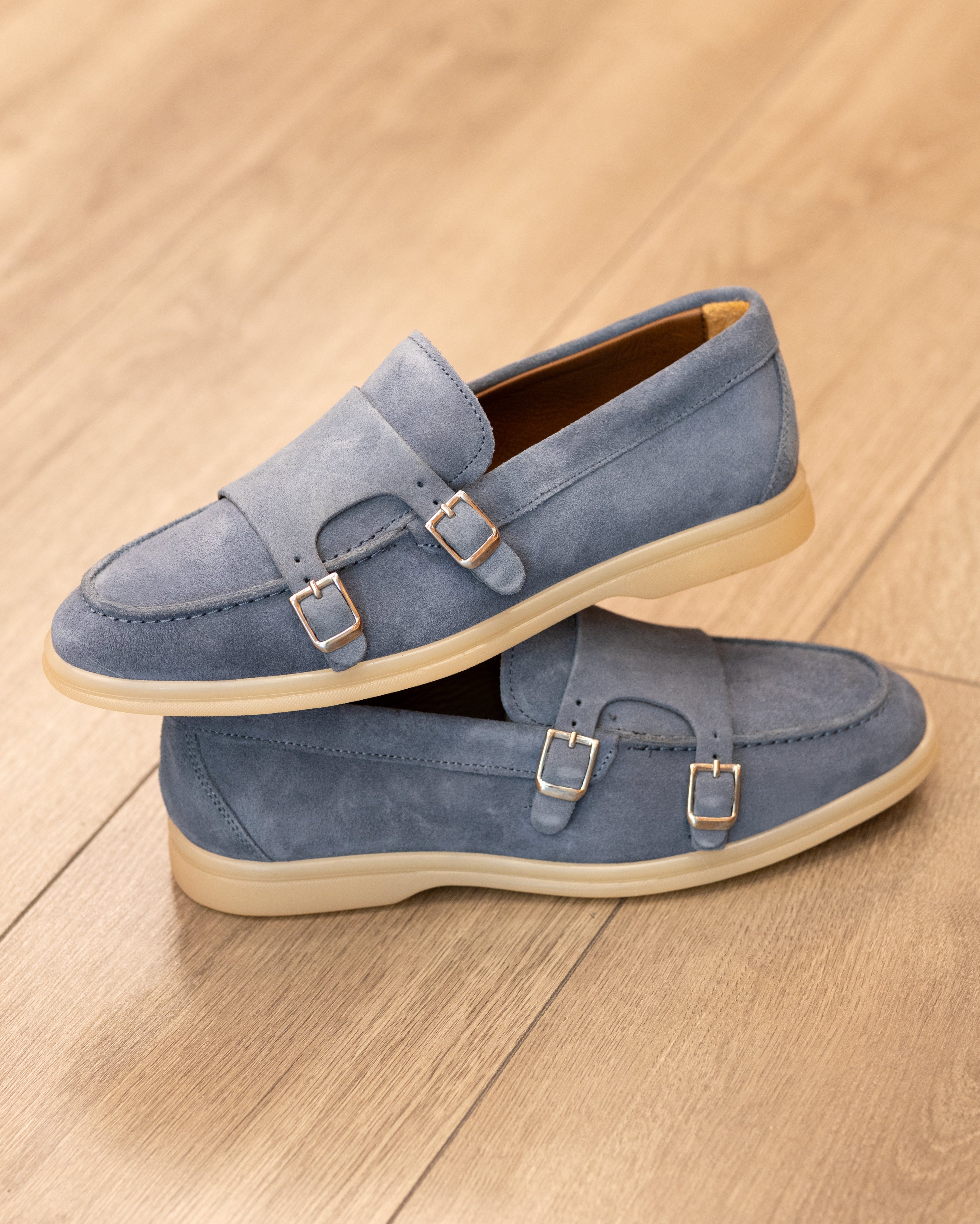 Doppia fibbia jeans in camoscio