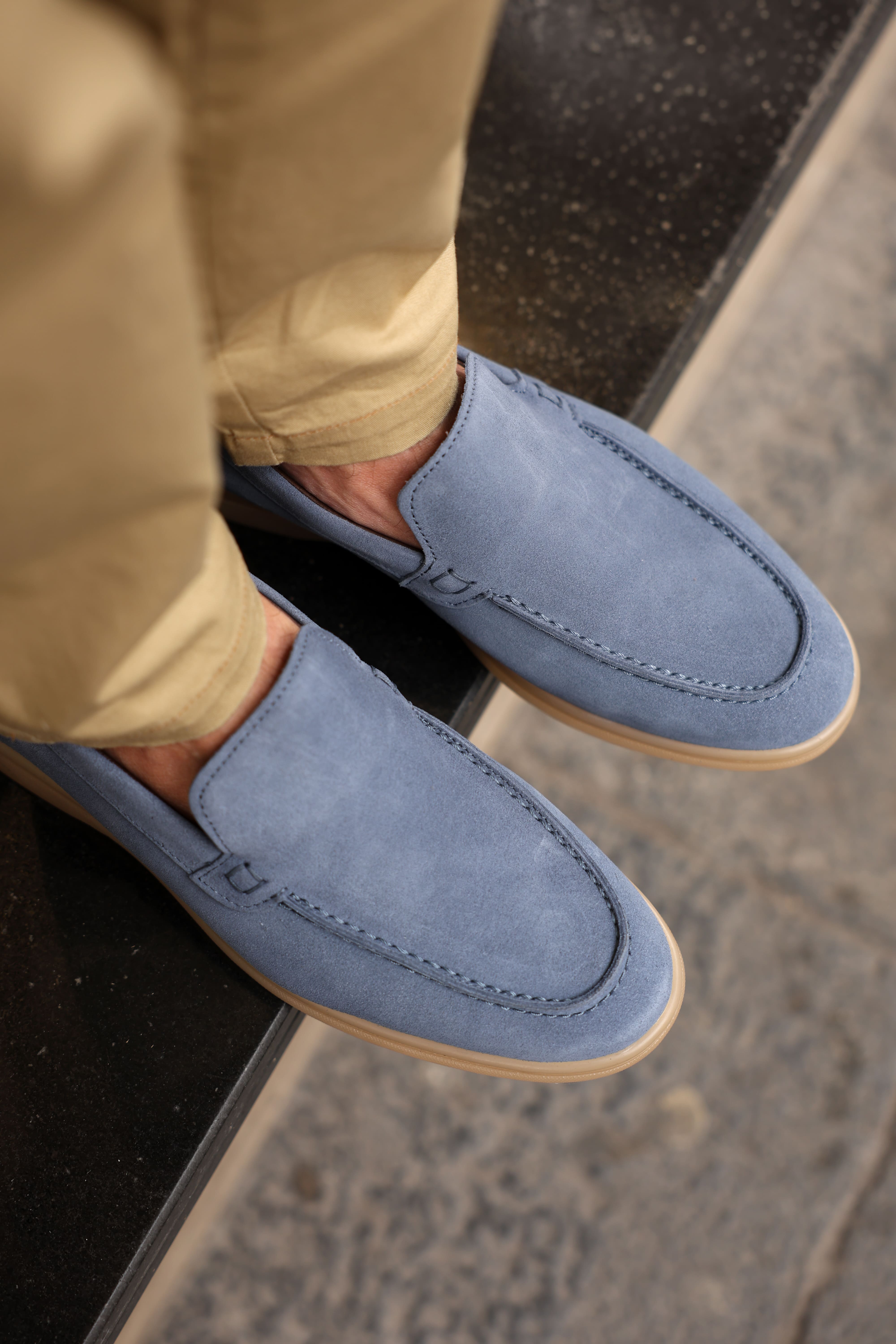 Mocassini jeans in camoscio