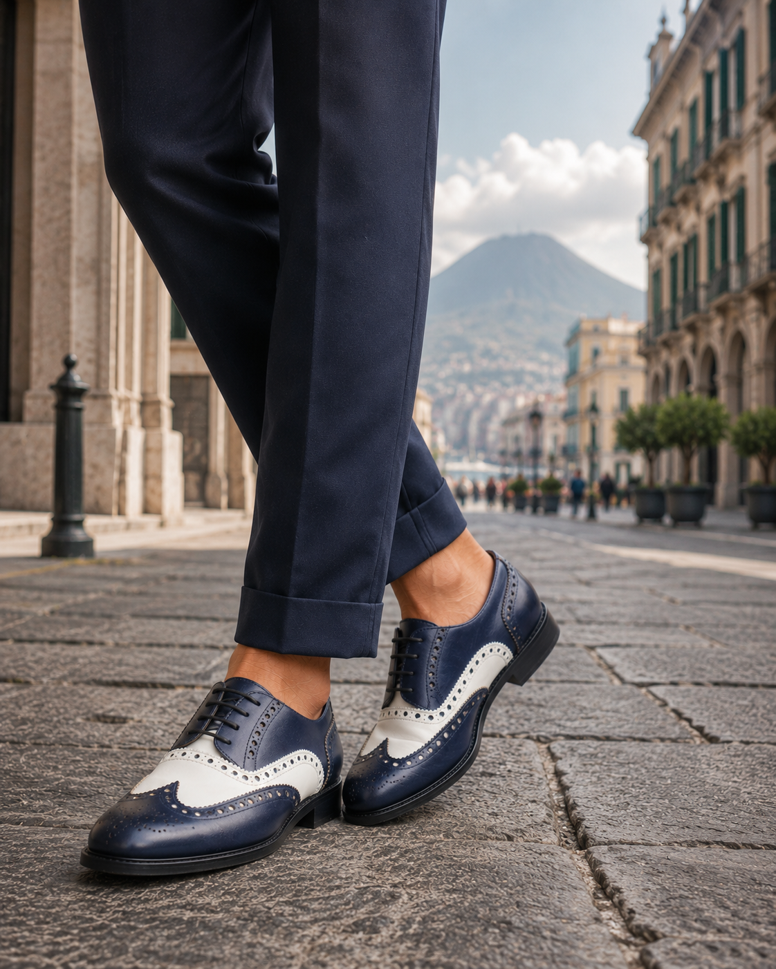 Francesine in pelle blu e bianco