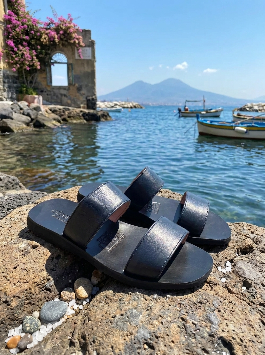 Sandali blu in pelle
