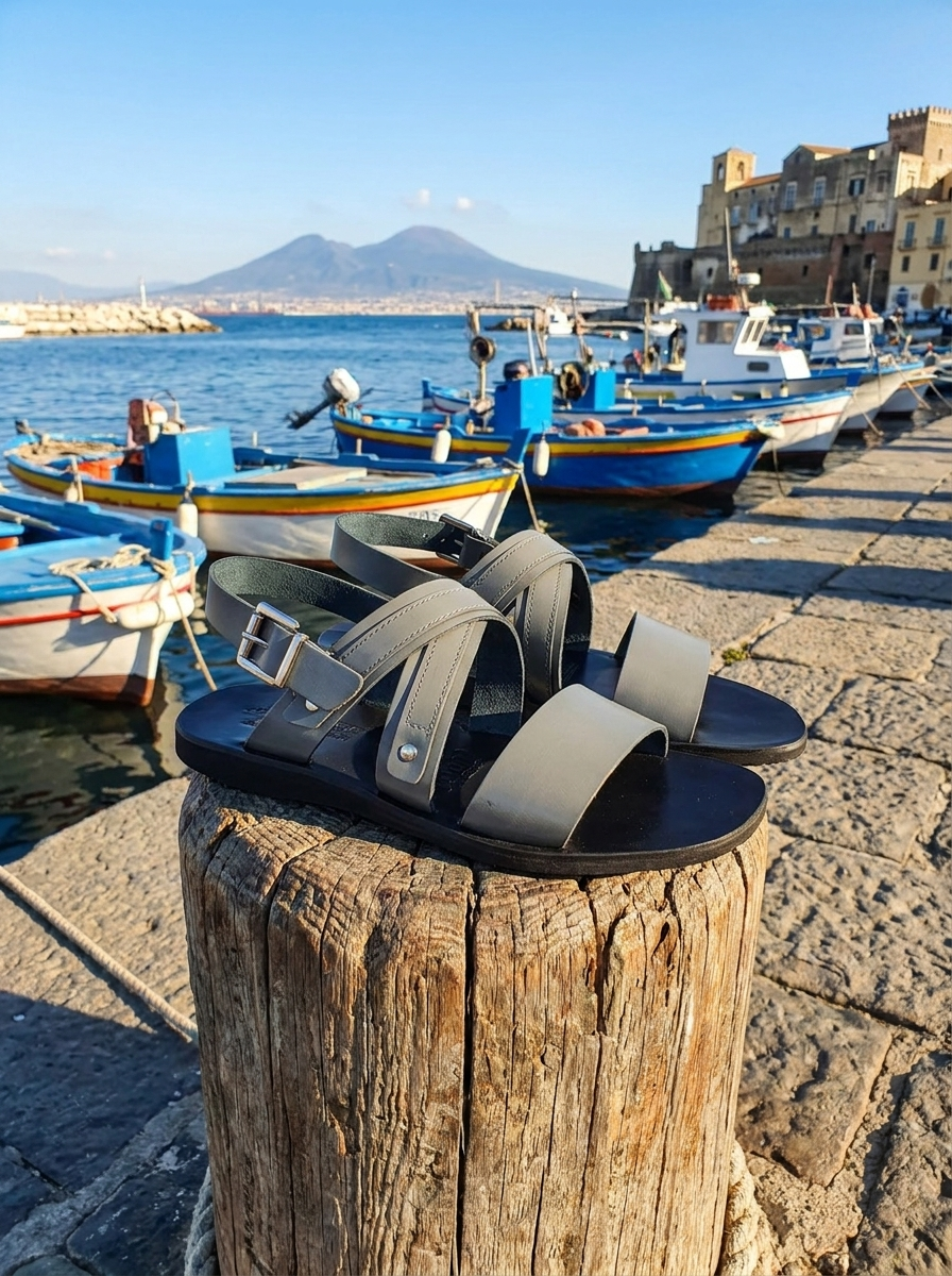 Sandali grigi in pelle spazzolata