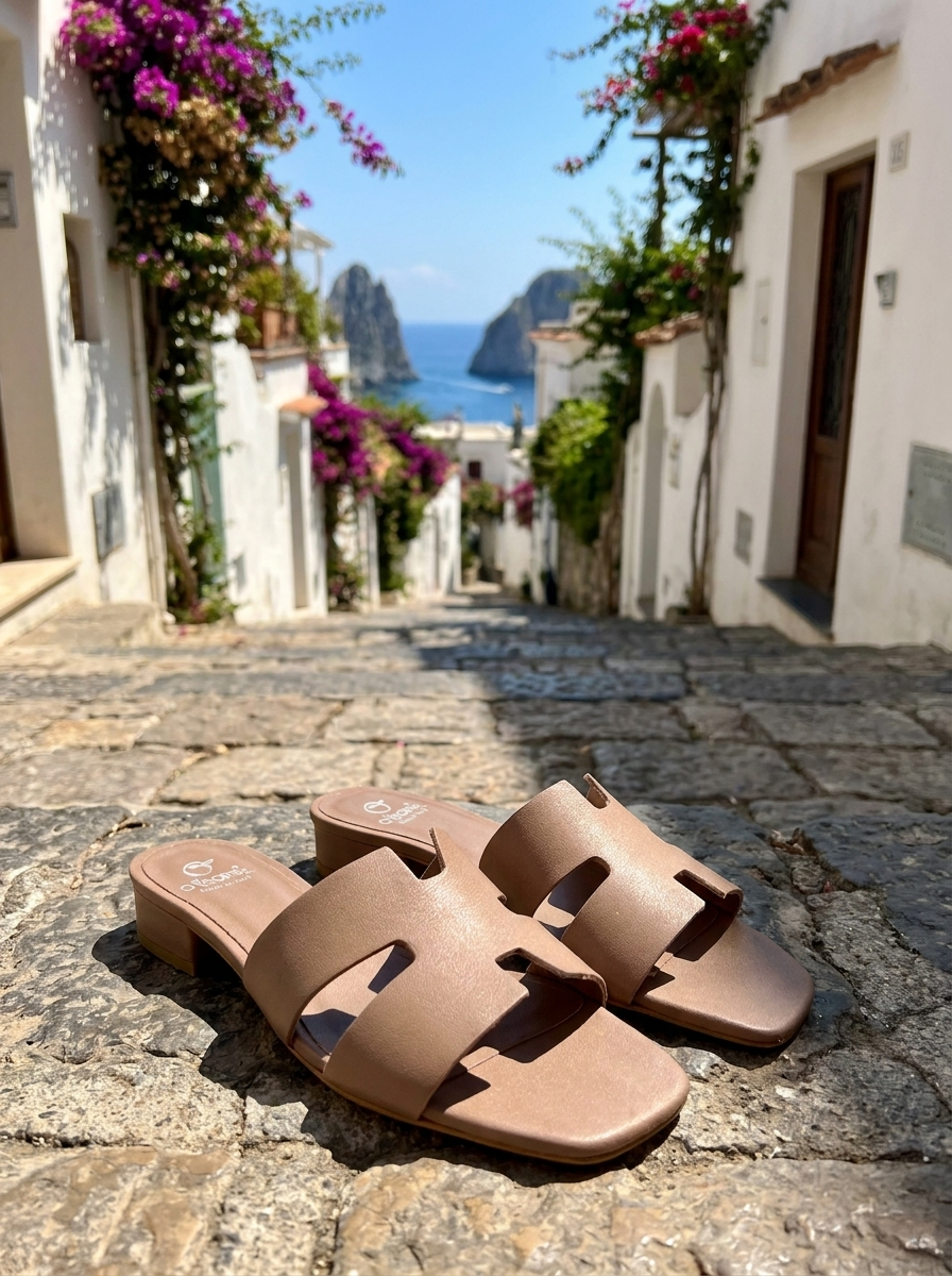 Ciabatta taupe in pelle tacco 20