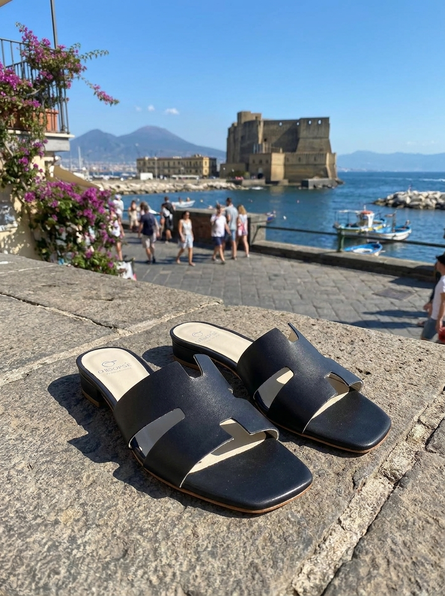 Ciabatta nero in pelle tacco 20