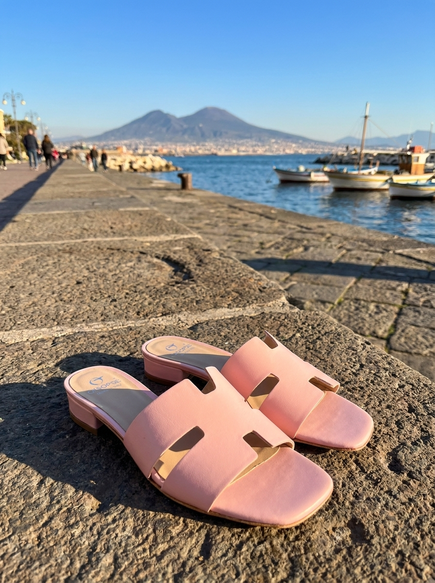Ciabatta rosa in pelle tacco 20