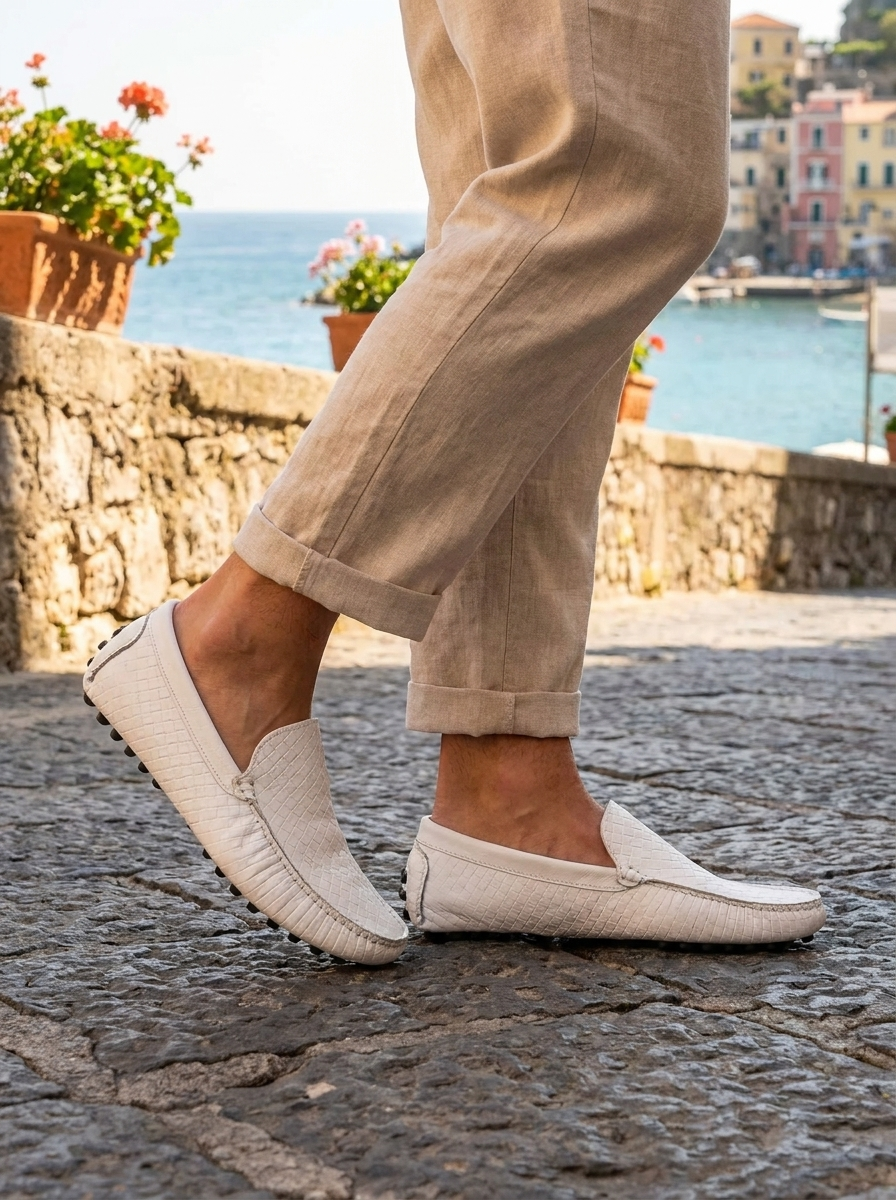 Gommini bianchi in pelle intrecciata