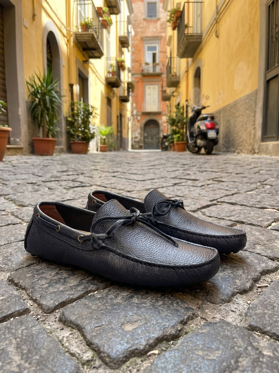 Gommini blu in pelle bottolata