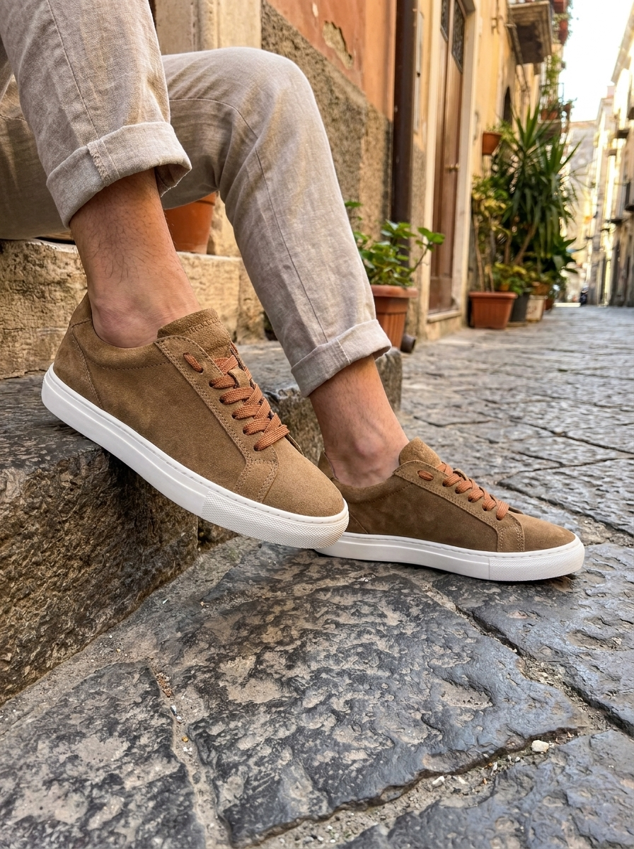Sneakers taupe in camoscio