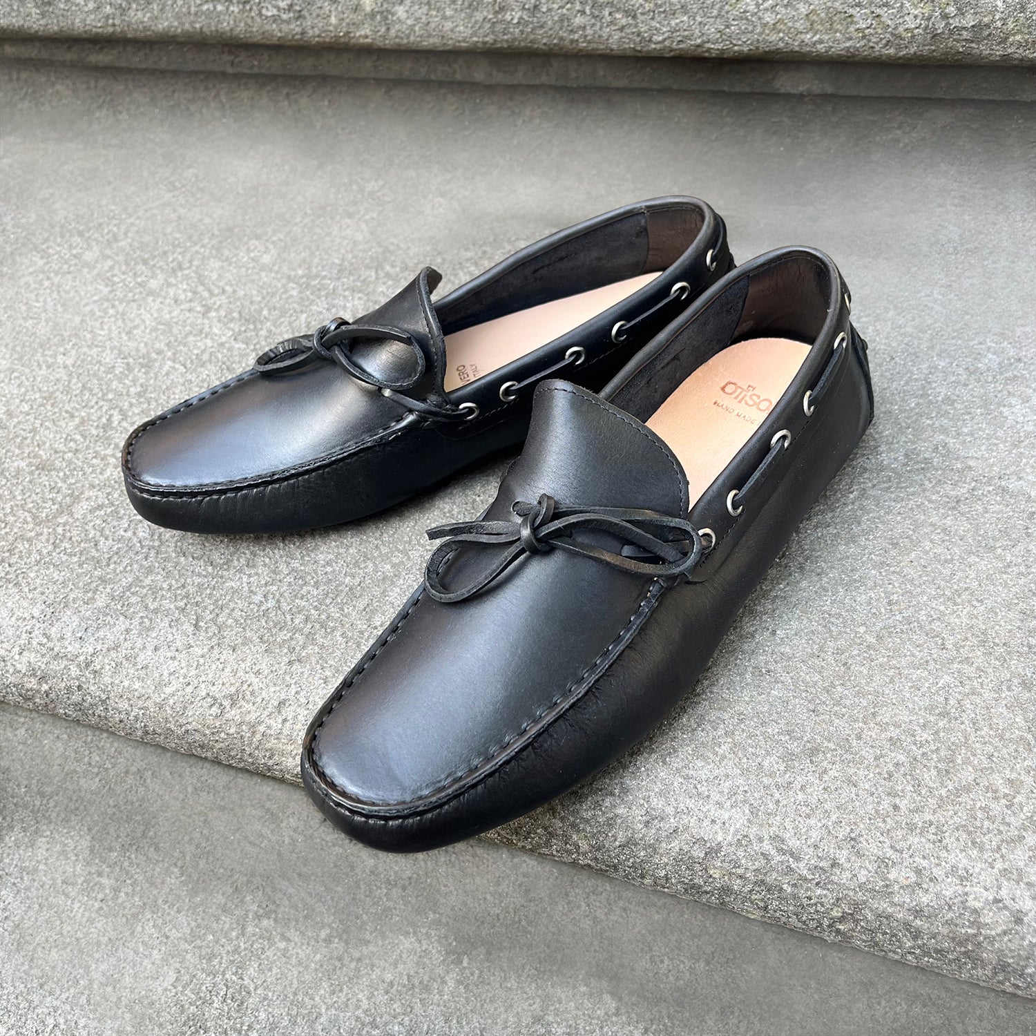 Black leather driving shoes