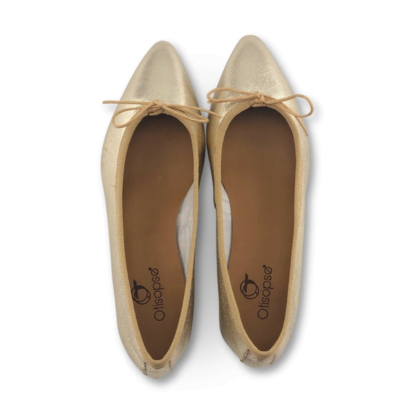Golden laminate leather flat shoes with bow Otisopse