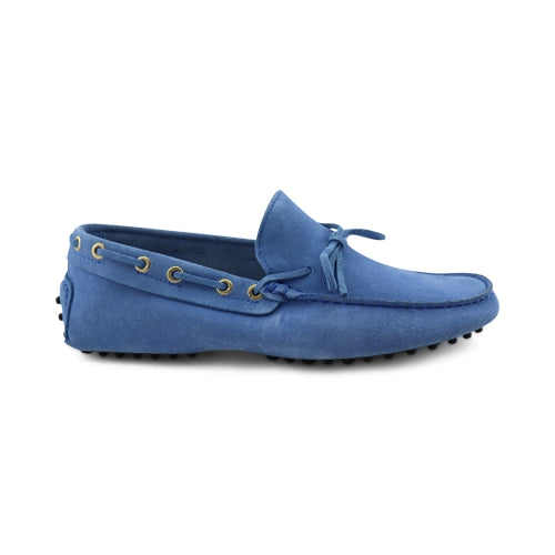 Electric blue suede driving shoes