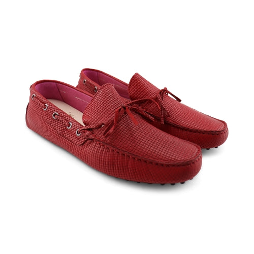 Mocassini rossi in pelle intrecciata