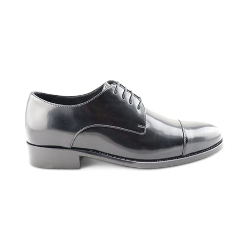 Black polished leather derby shoes for men display picture 2