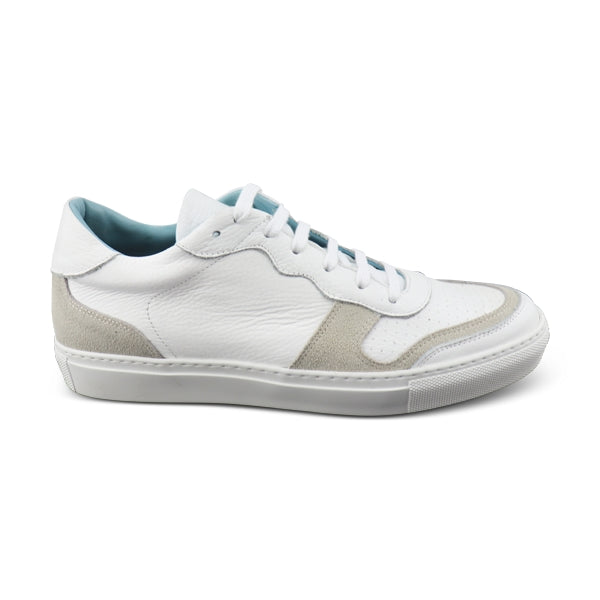 White sneakers with ice suede insert