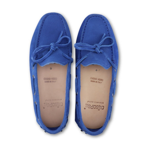 Mocassini in camoscio blu elettrico da donna
