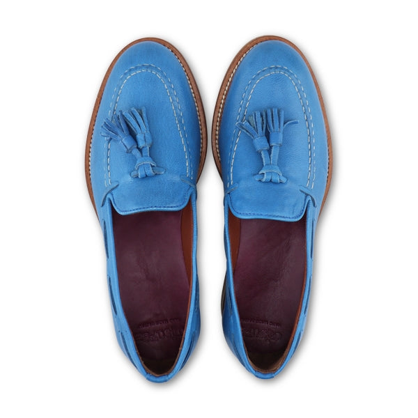 Tassel in pelle stropicciato azzurro