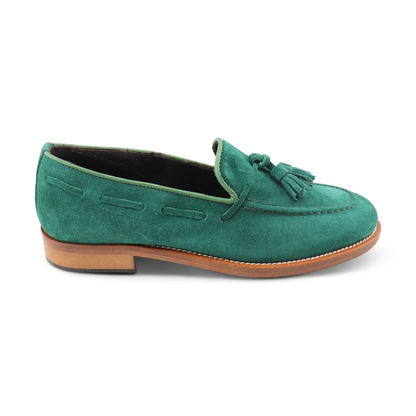 Tassel loafers in green suede