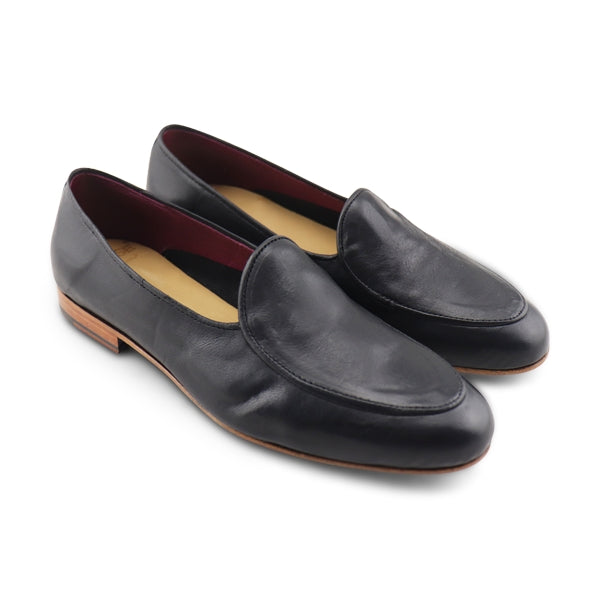 Black leather slippers