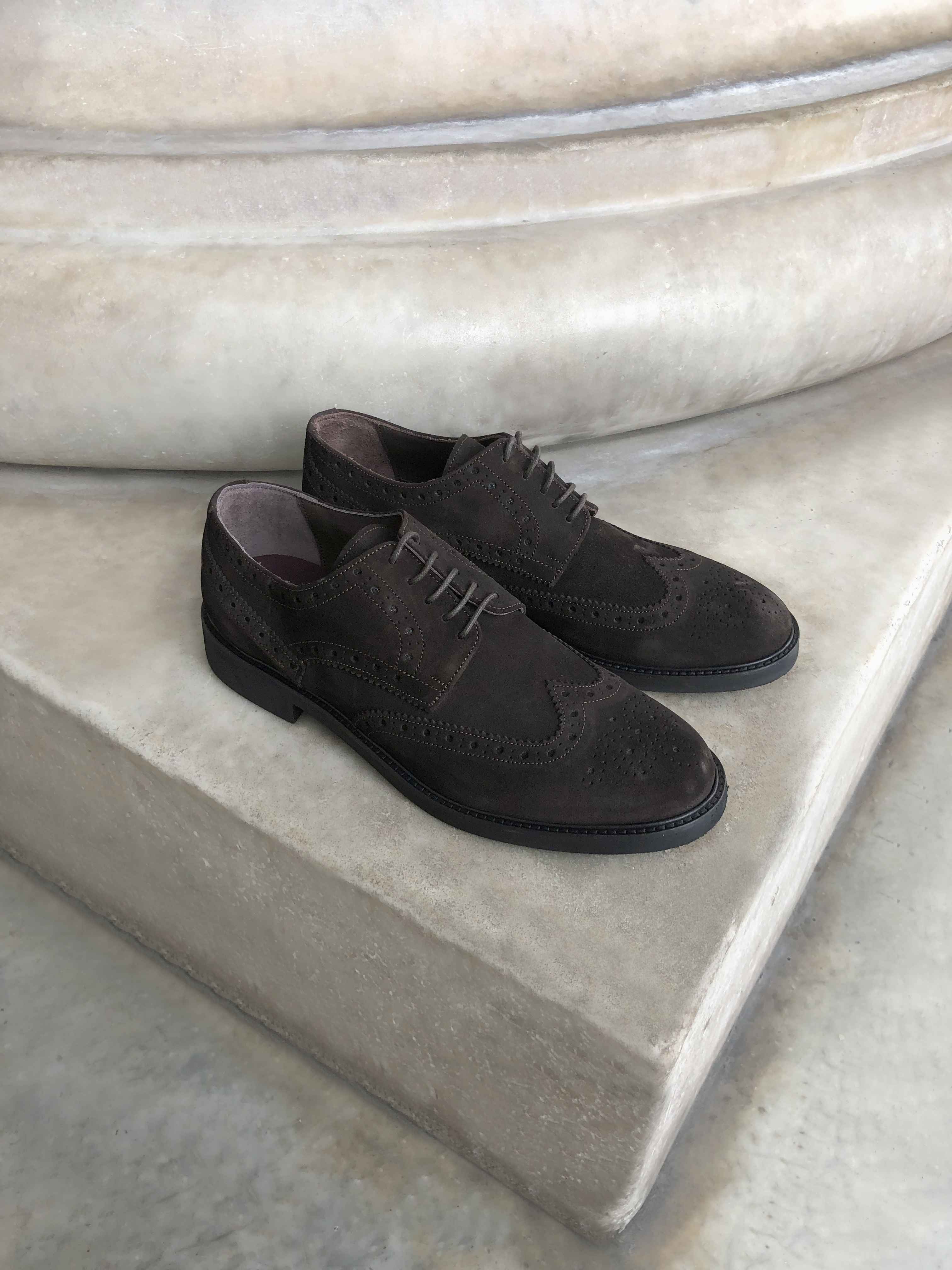 Dark brown suede derby
