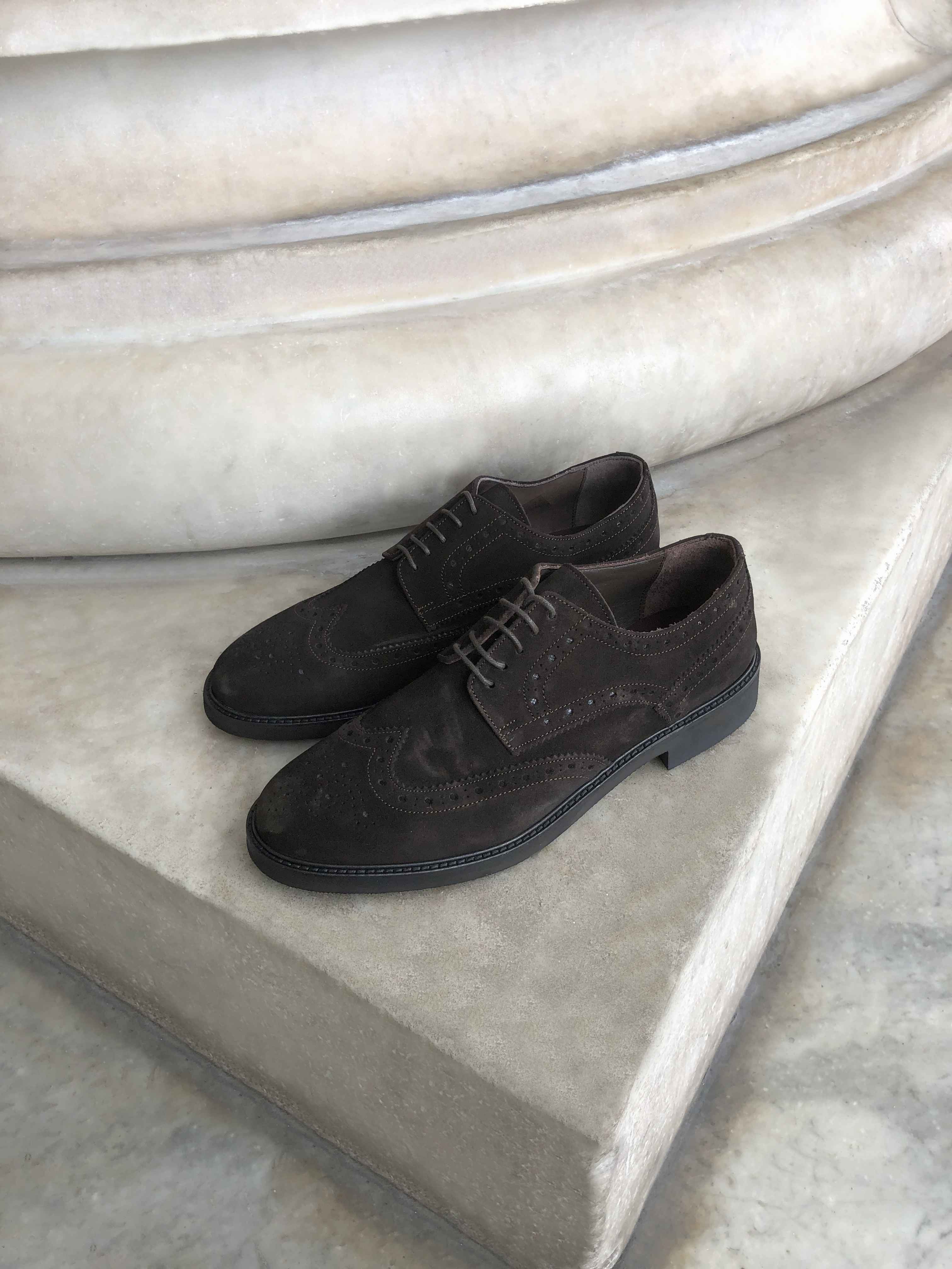 Dark brown suede derby