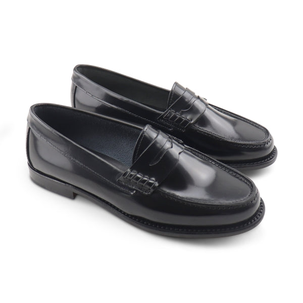 Women's brushed black leather loafers