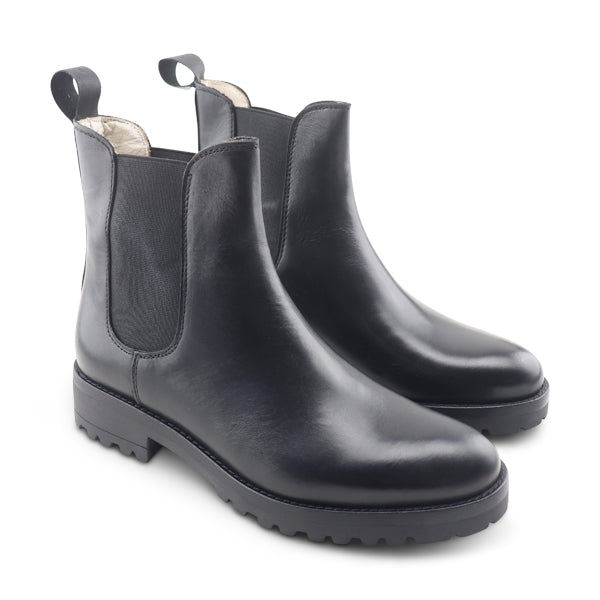Women's black leather ankle boots